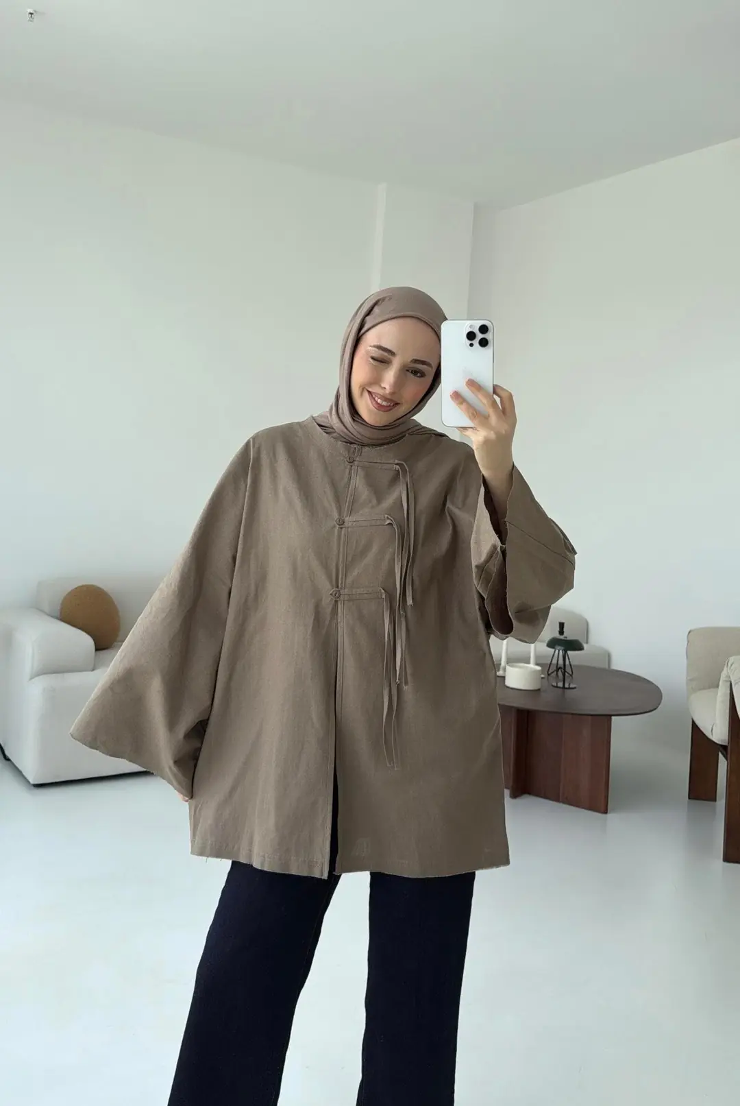 Geniş Kol Kimono Vizon - Görsel 5