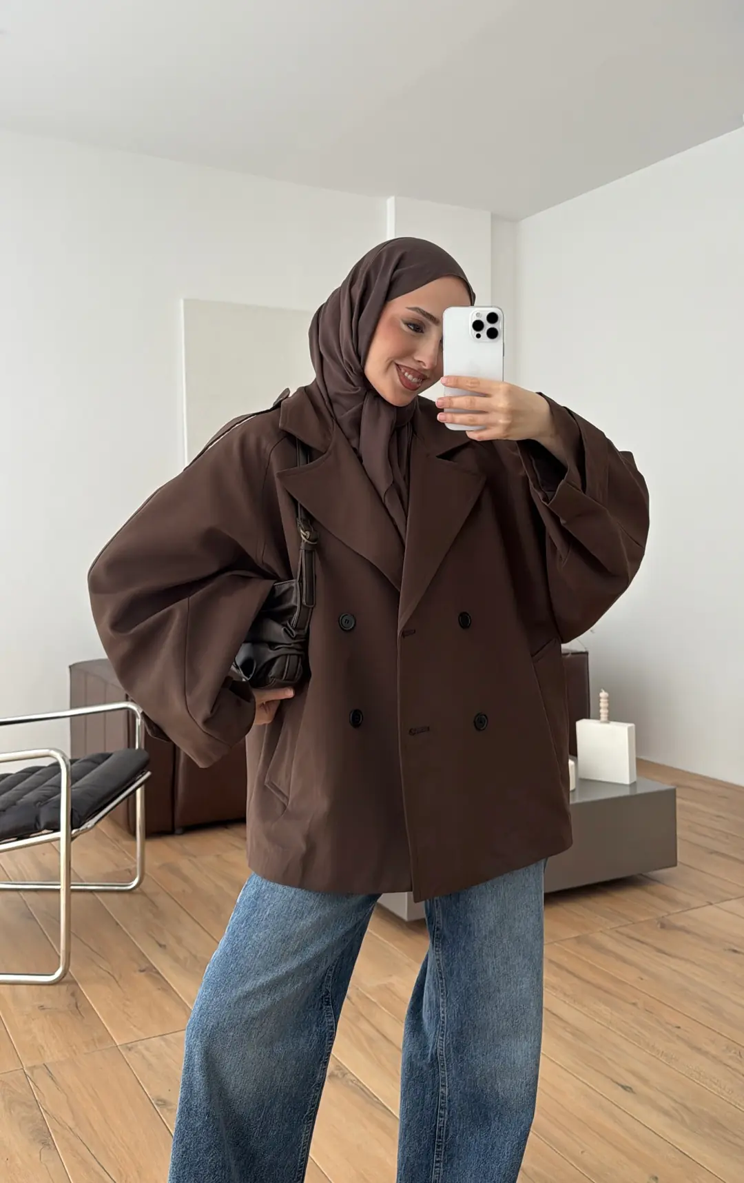 Geniş Kol Oversize Trençkot Kahve