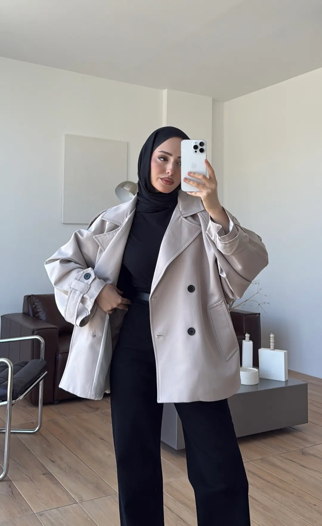 Geniş Kol Oversize Trençkot Taş - Görsel 2