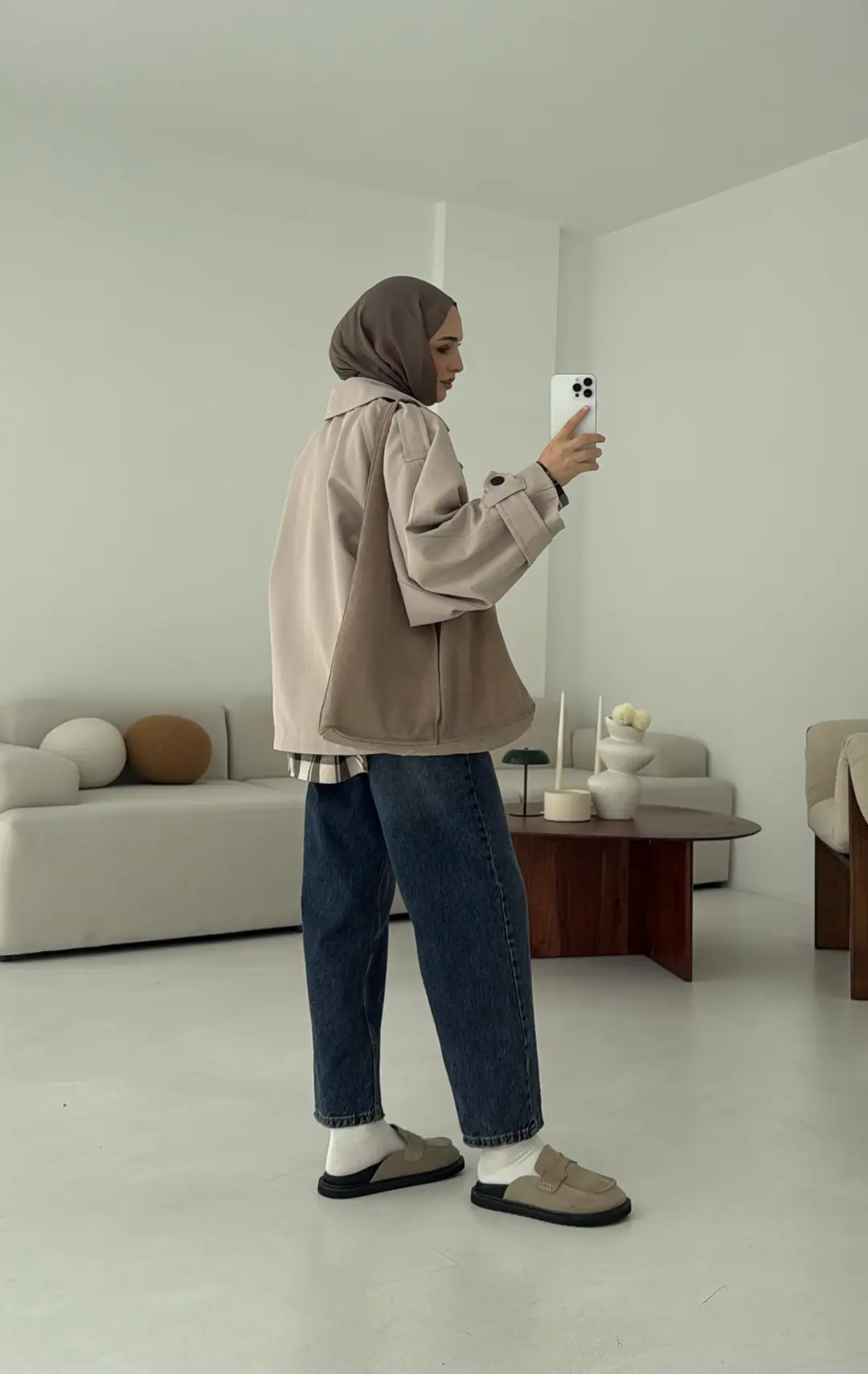 Geniş Kol Oversize Trençkot Taş - Görsel 5