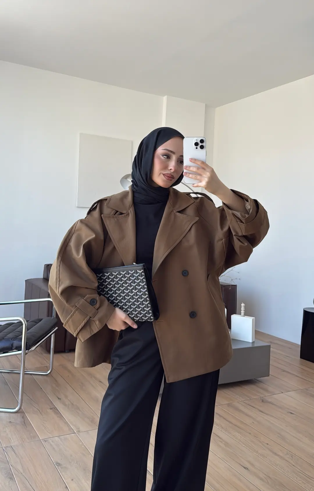 Geniş Kol Oversize Trençkot Yağ Yeşili