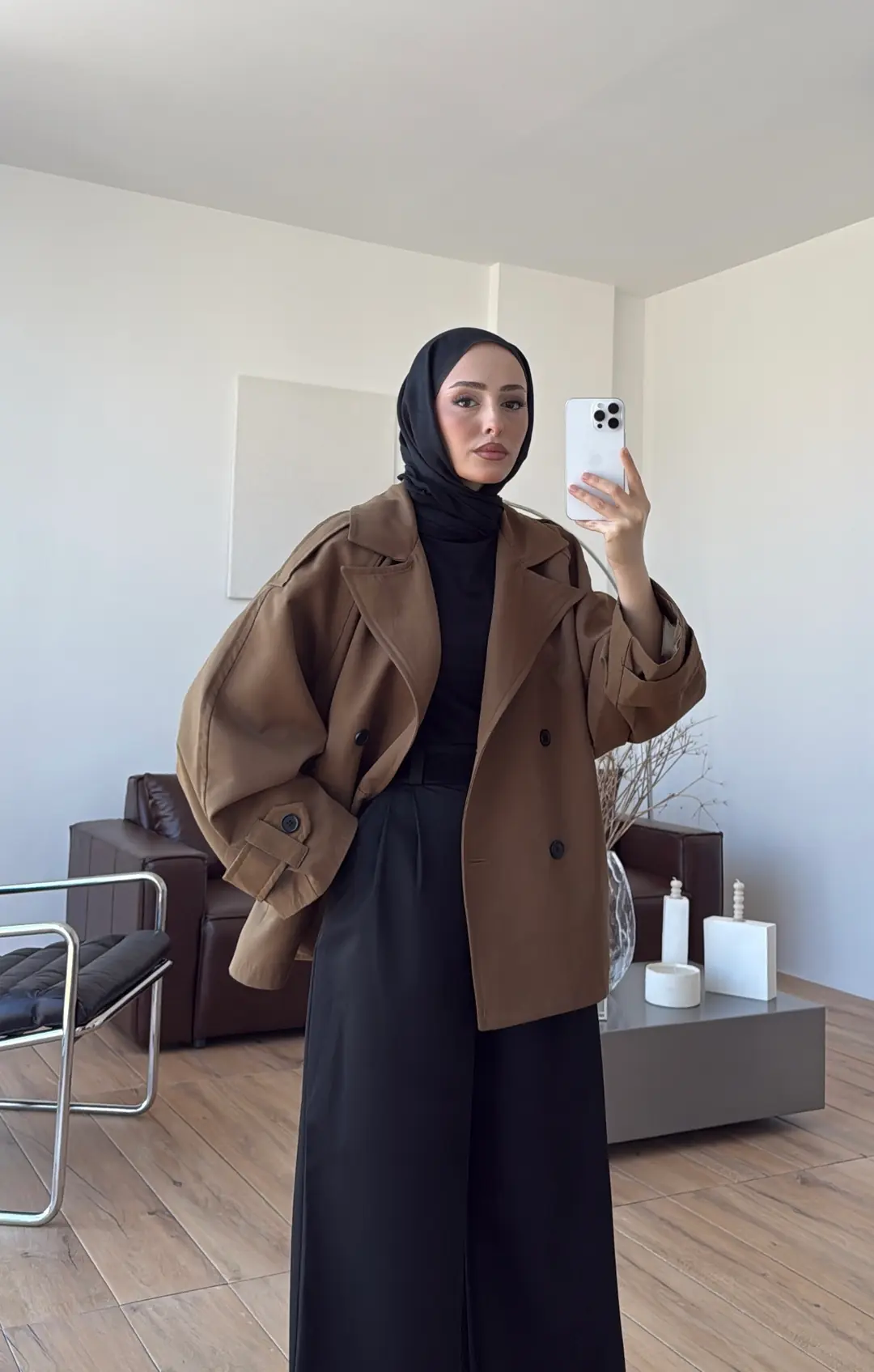 Geniş Kol Oversize Trençkot Yağ Yeşili - Görsel 4