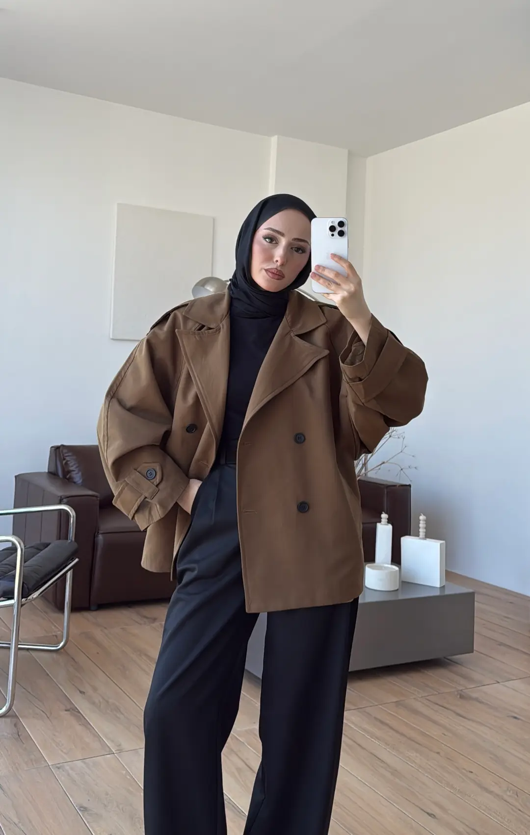 Geniş Kol Oversize Trençkot Yağ Yeşili - Görsel 5