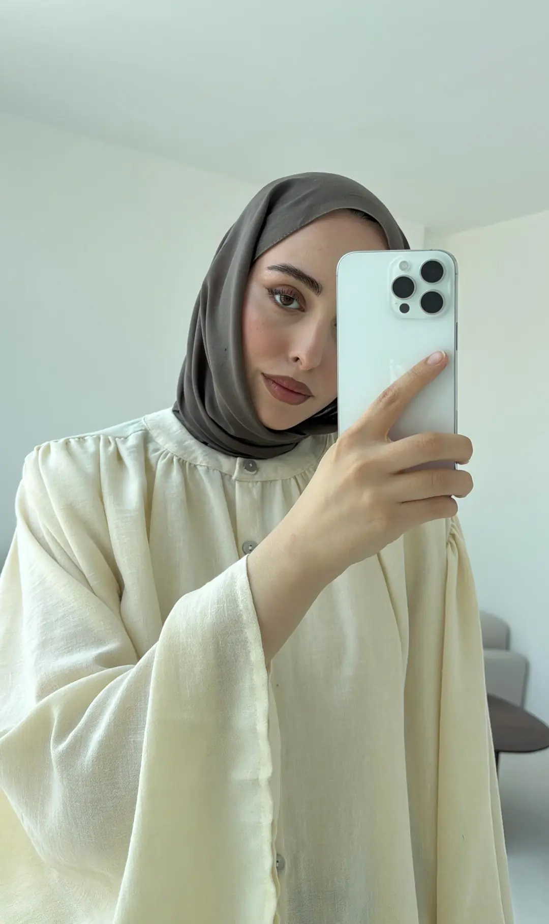 Geniş Kol Tasarım Keten Gömlek Krem - Görsel 10