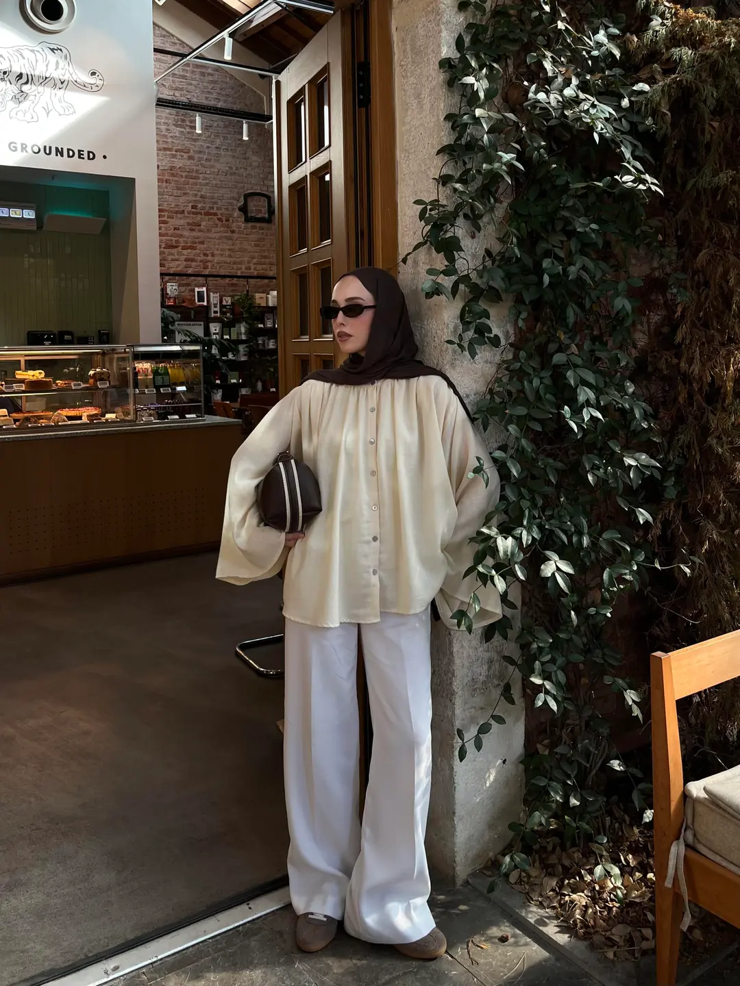 Geniş Kol Tasarım Keten Gömlek Krem - Görsel 6