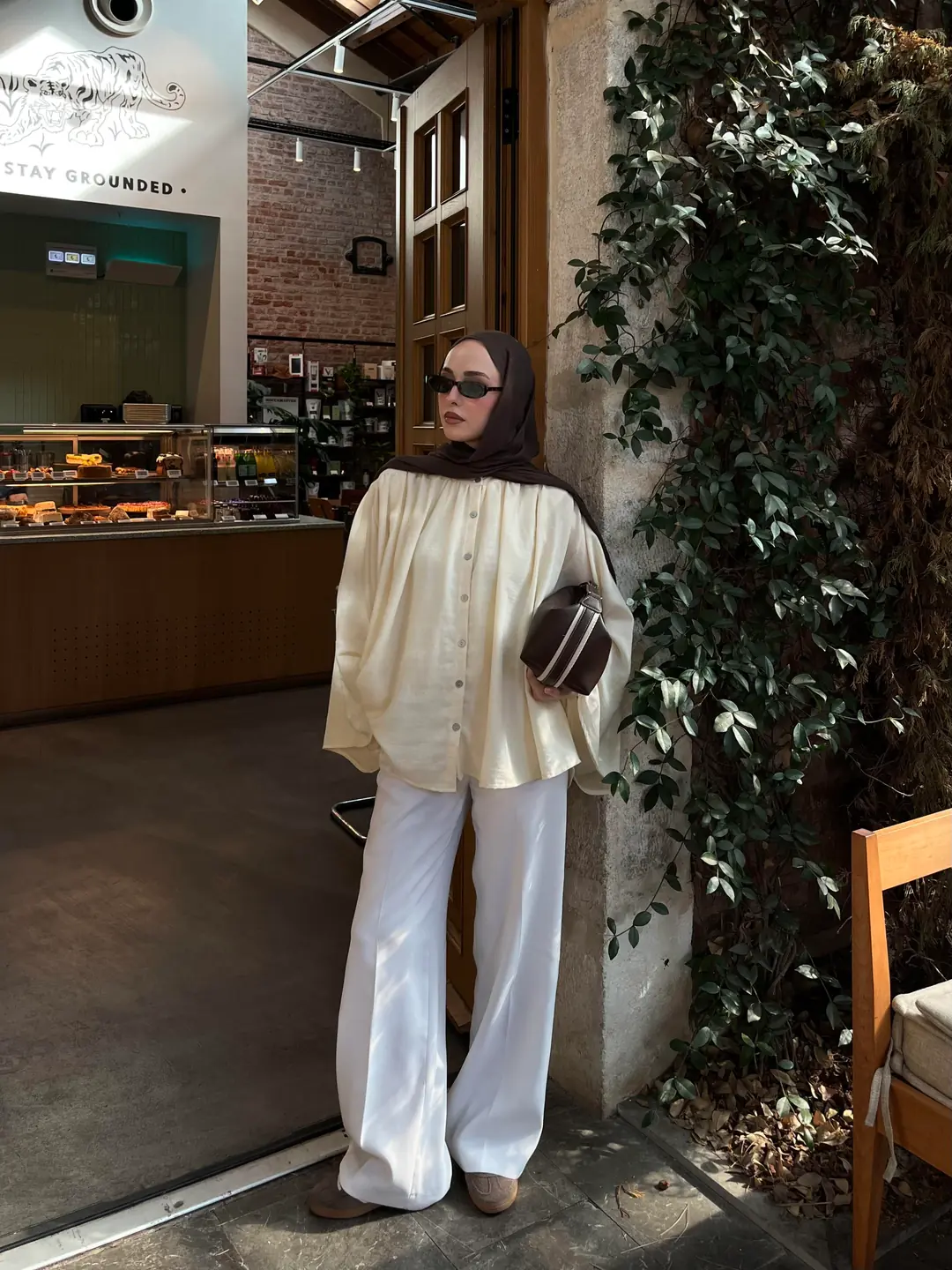 Geniş Kol Tasarım Keten Gömlek Krem - Görsel 7