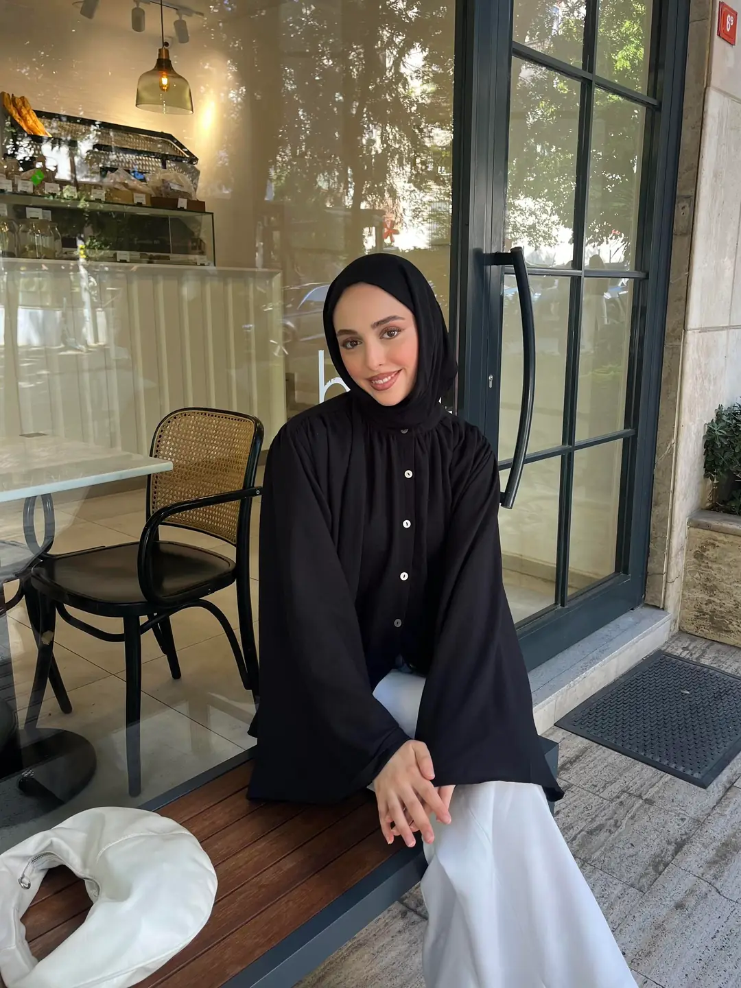 Geniş Kol Tasarım Keten Gömlek Siyah - Görsel 3