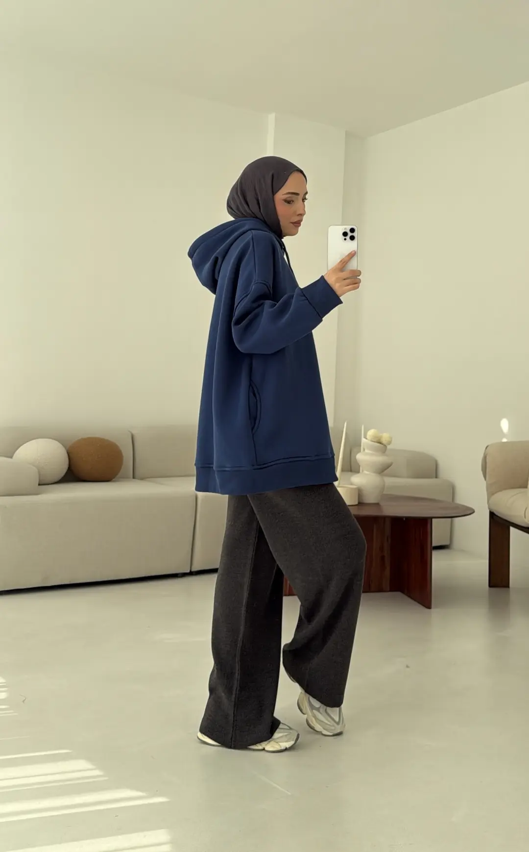 Gizli Cep Şardonlu Sweatshirt Mavi - Görsel 6