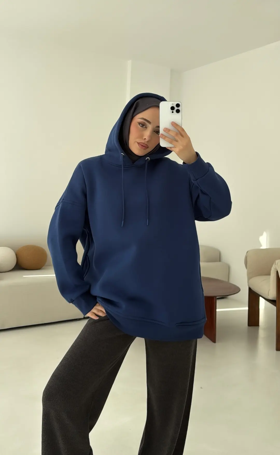 Gizli Cep Şardonlu Sweatshirt Mavi - Görsel 8