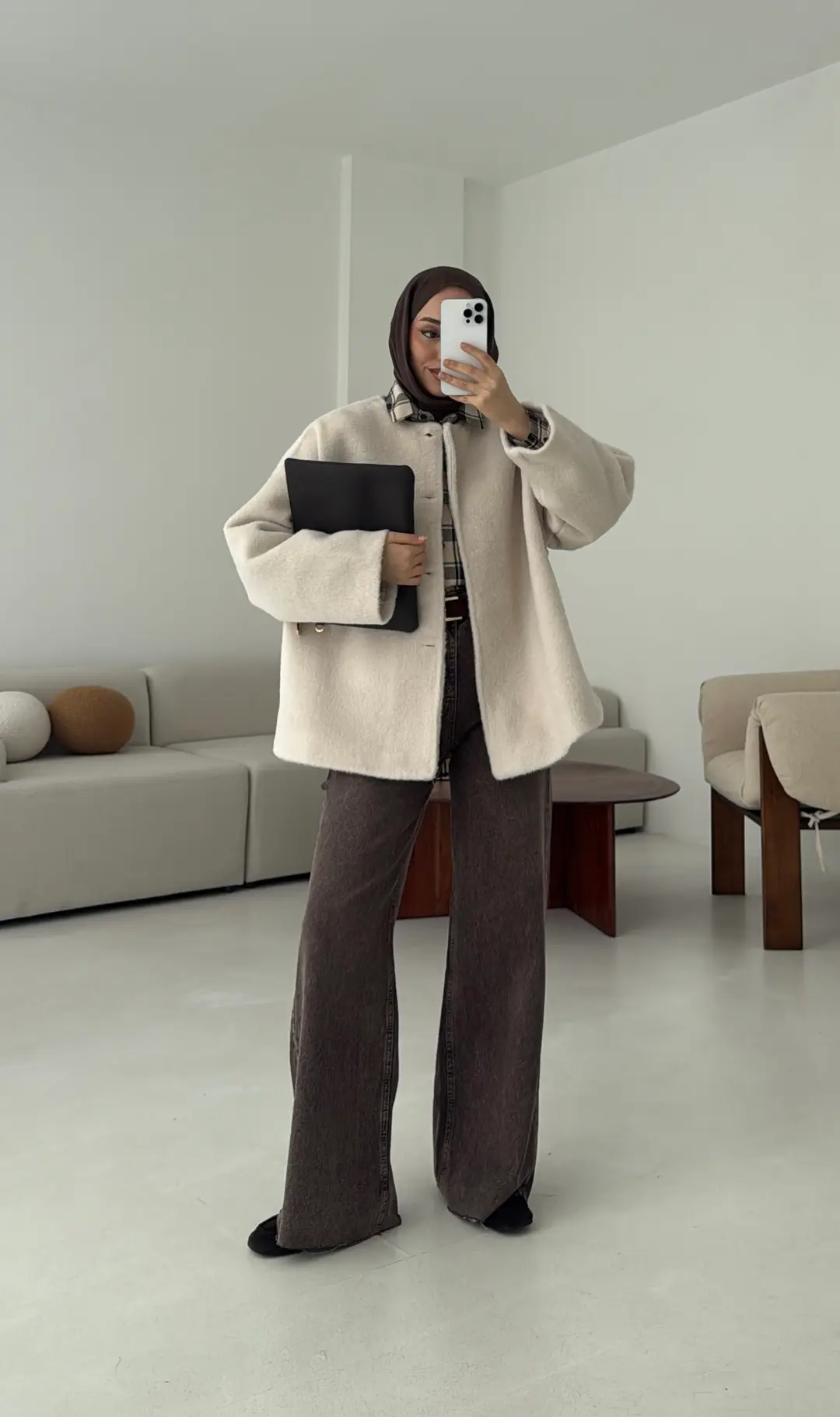 Gizli Düğmeli Kaban Bej