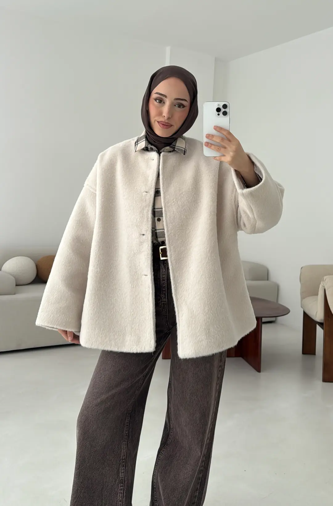 Gizli Düğmeli Kaban Bej - Görsel 2