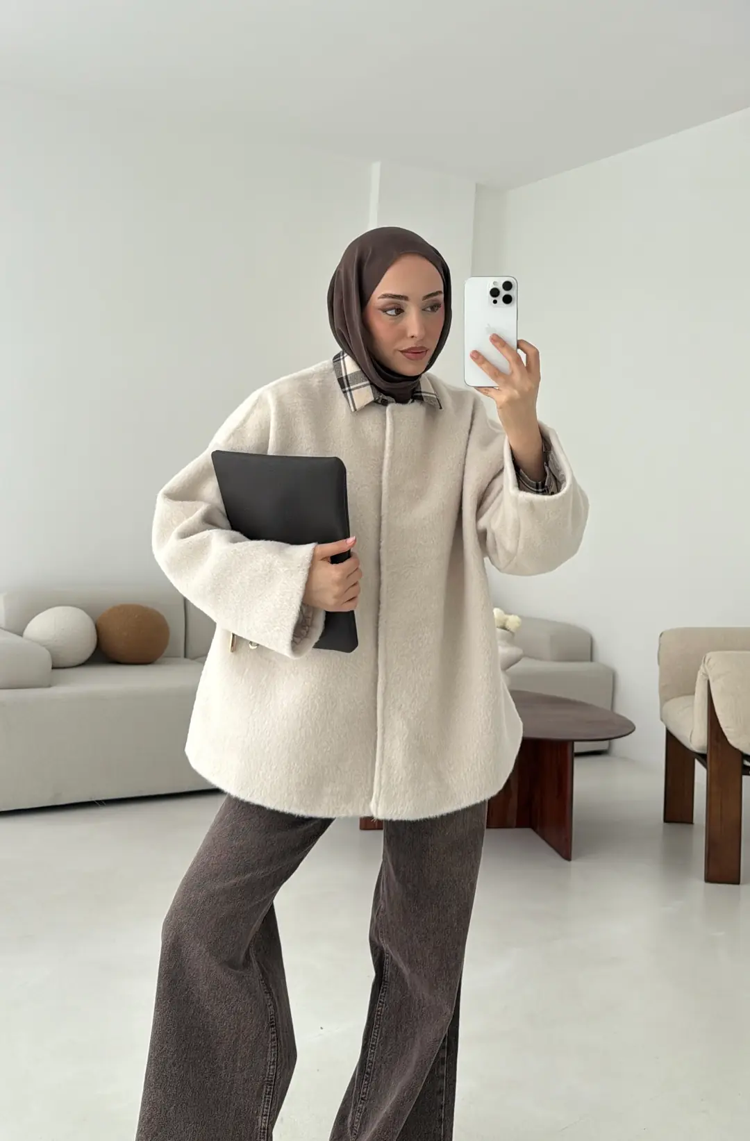 Gizli Düğmeli Kaban Bej - Görsel 3