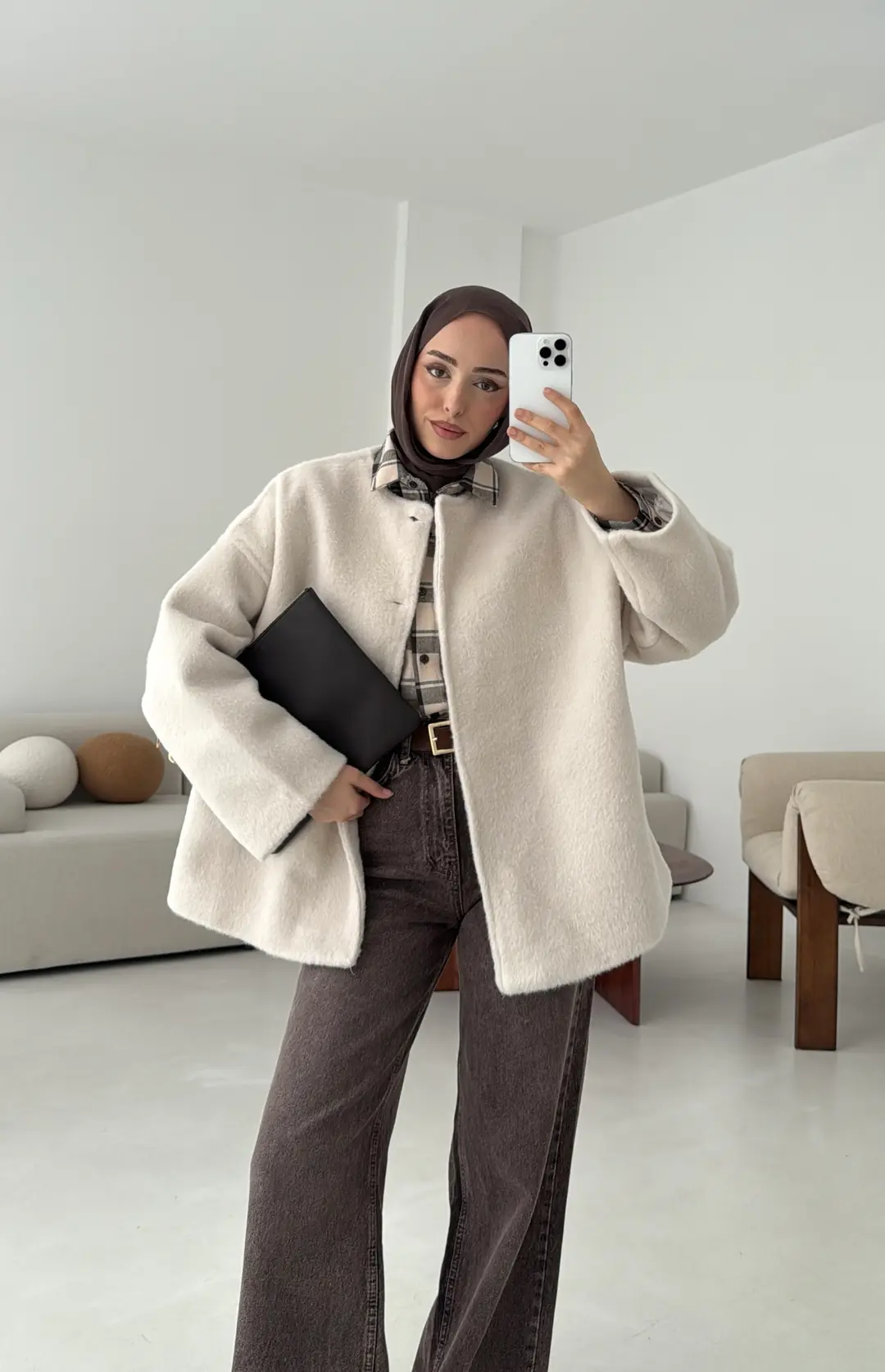 Gizli Düğmeli Kaban Bej - Görsel 7