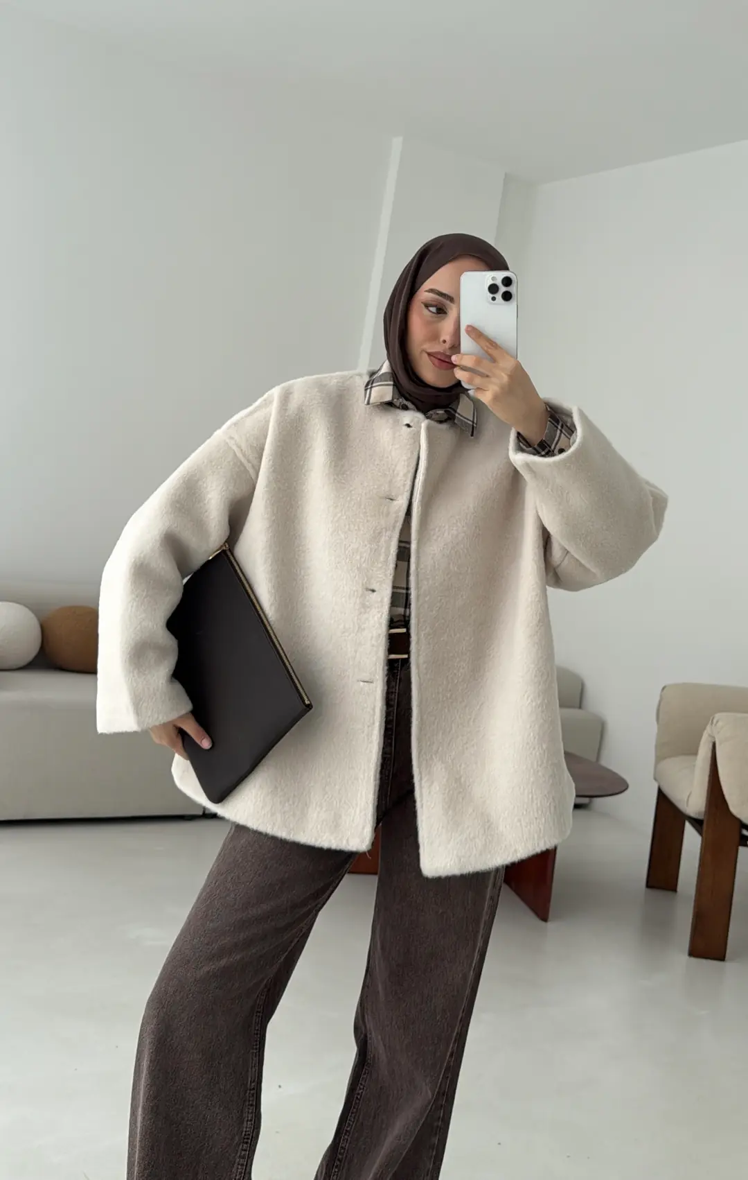 Gizli Düğmeli Kaban Bej - Görsel 9