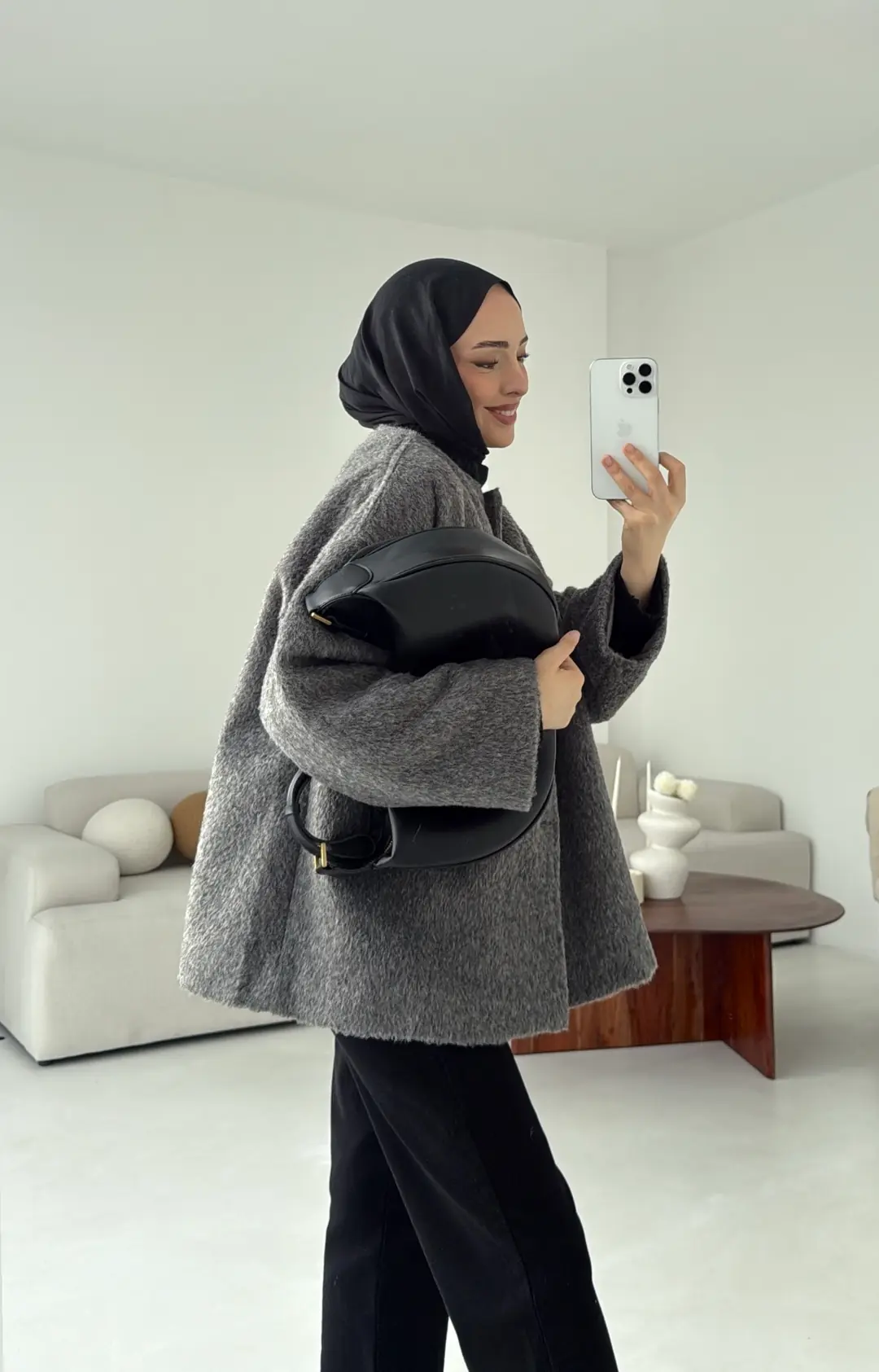 Gizli Düğmeli Kaban Gri