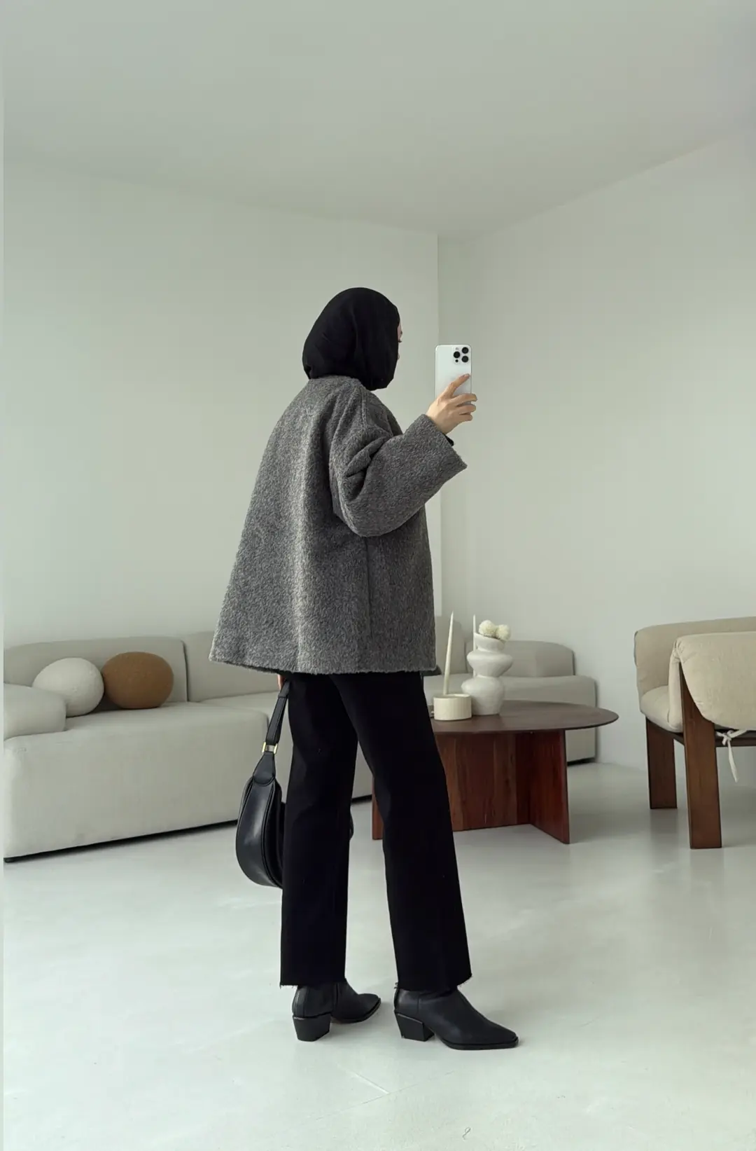 Gizli Düğmeli Kaban Gri - Görsel 6