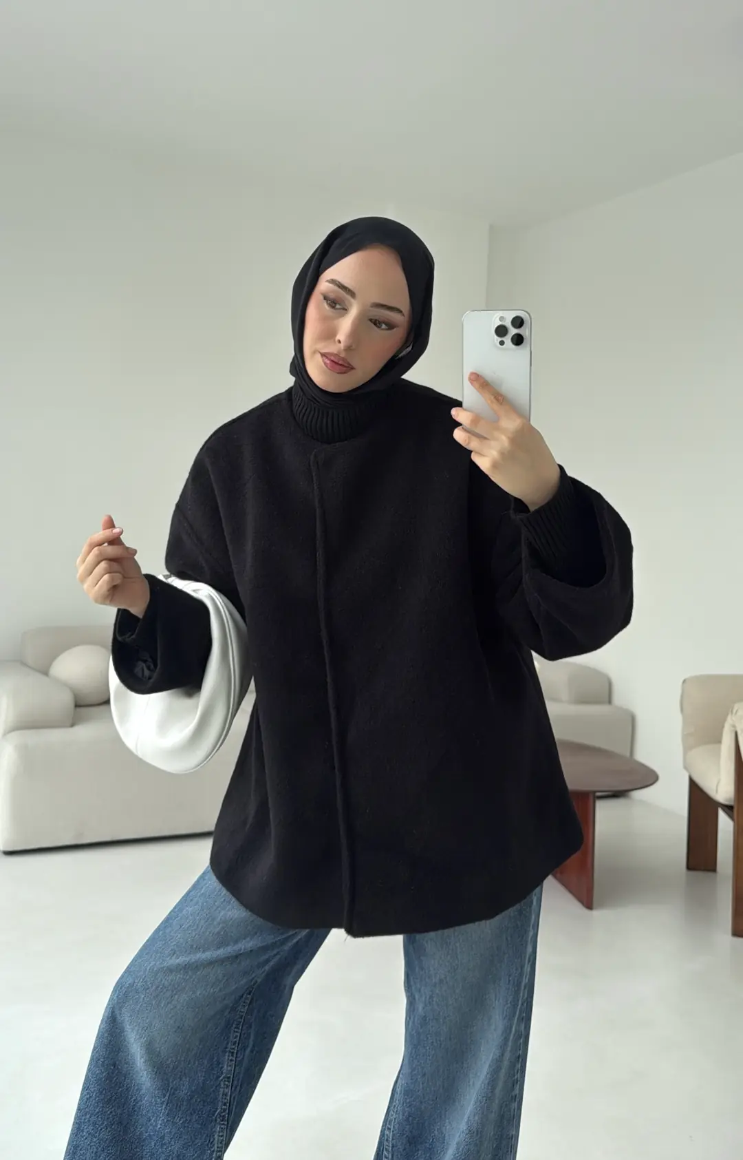 Gizli Düğmeli Kaban Siyah - Görsel 5