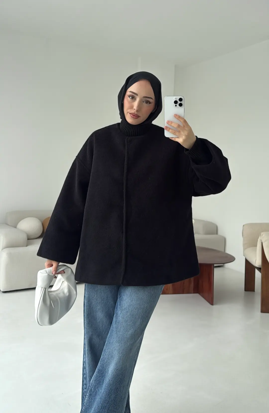 Gizli Düğmeli Kaban Siyah - Görsel 7