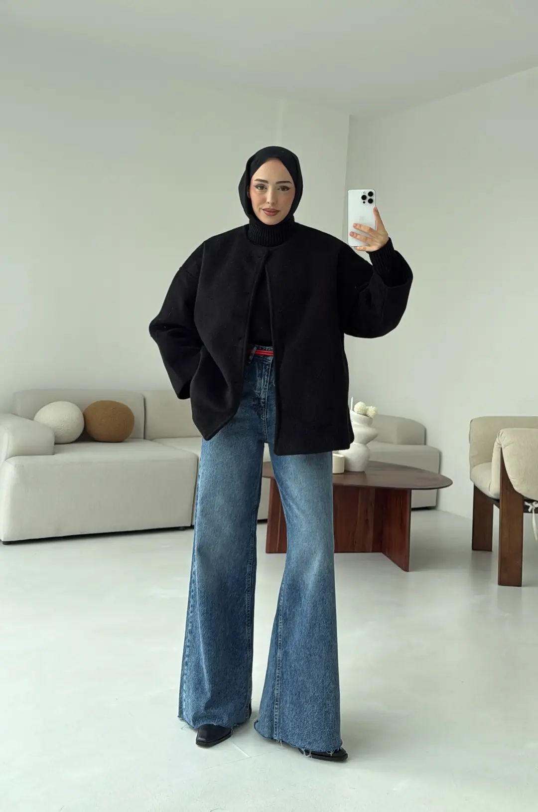 Gizli Düğmeli Kaban Siyah - Görsel 8