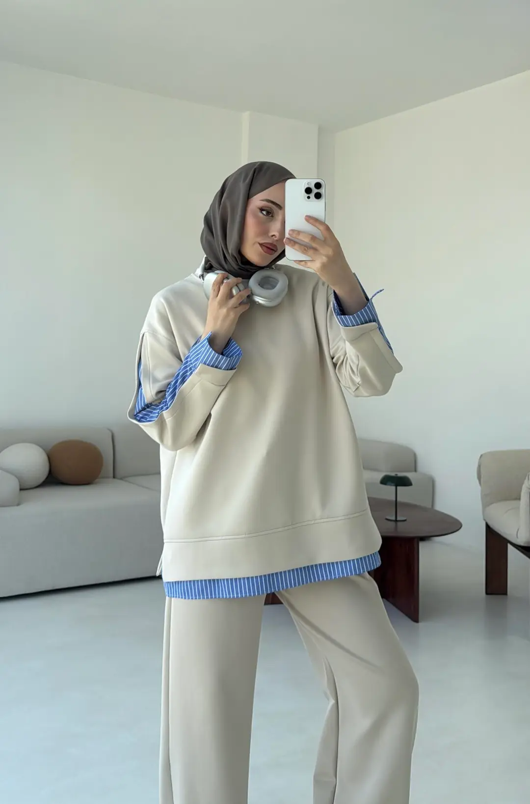 Gömlek Detay Scuba Takım Bej - Görsel 3