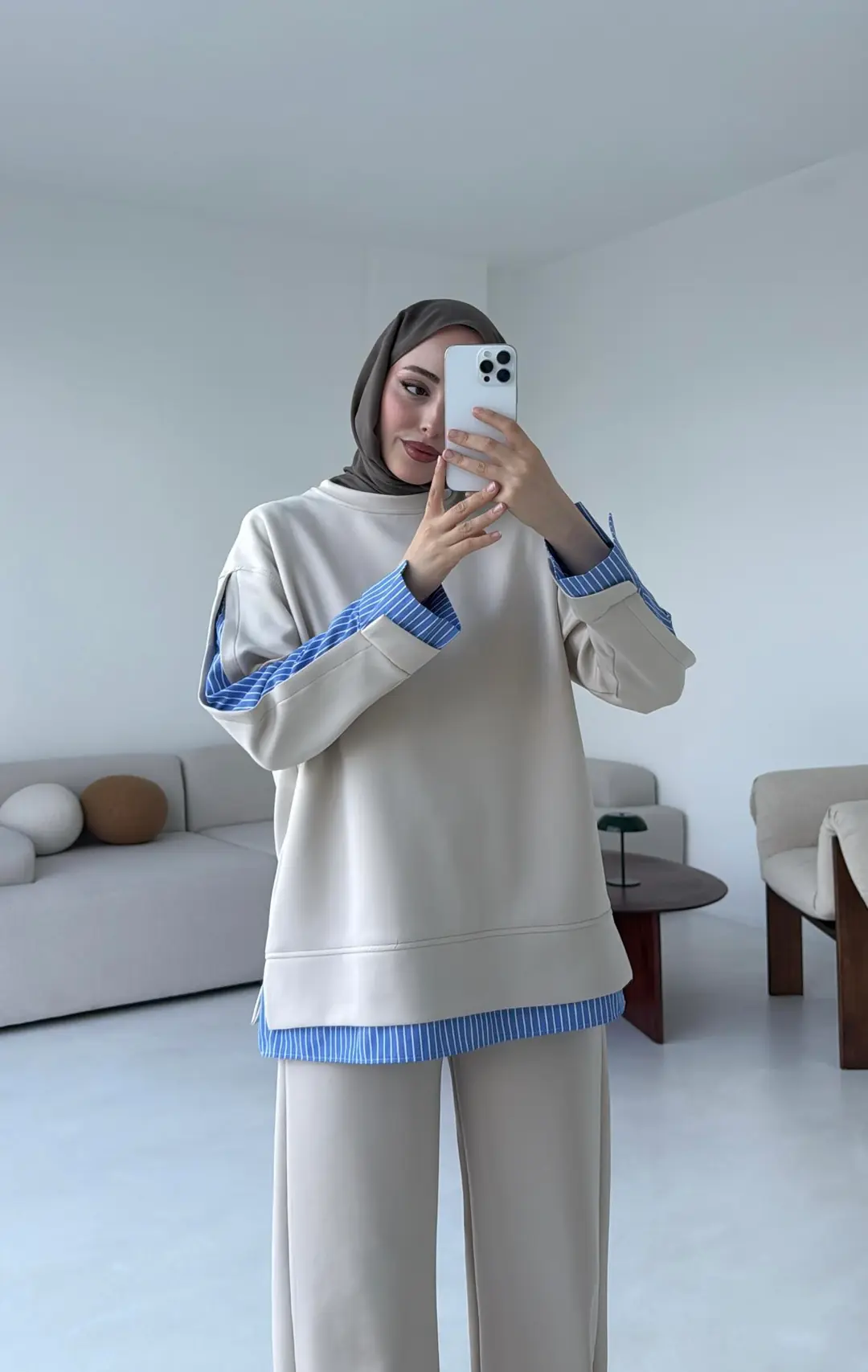 Gömlek Detay Scuba Takım Bej - Görsel 4