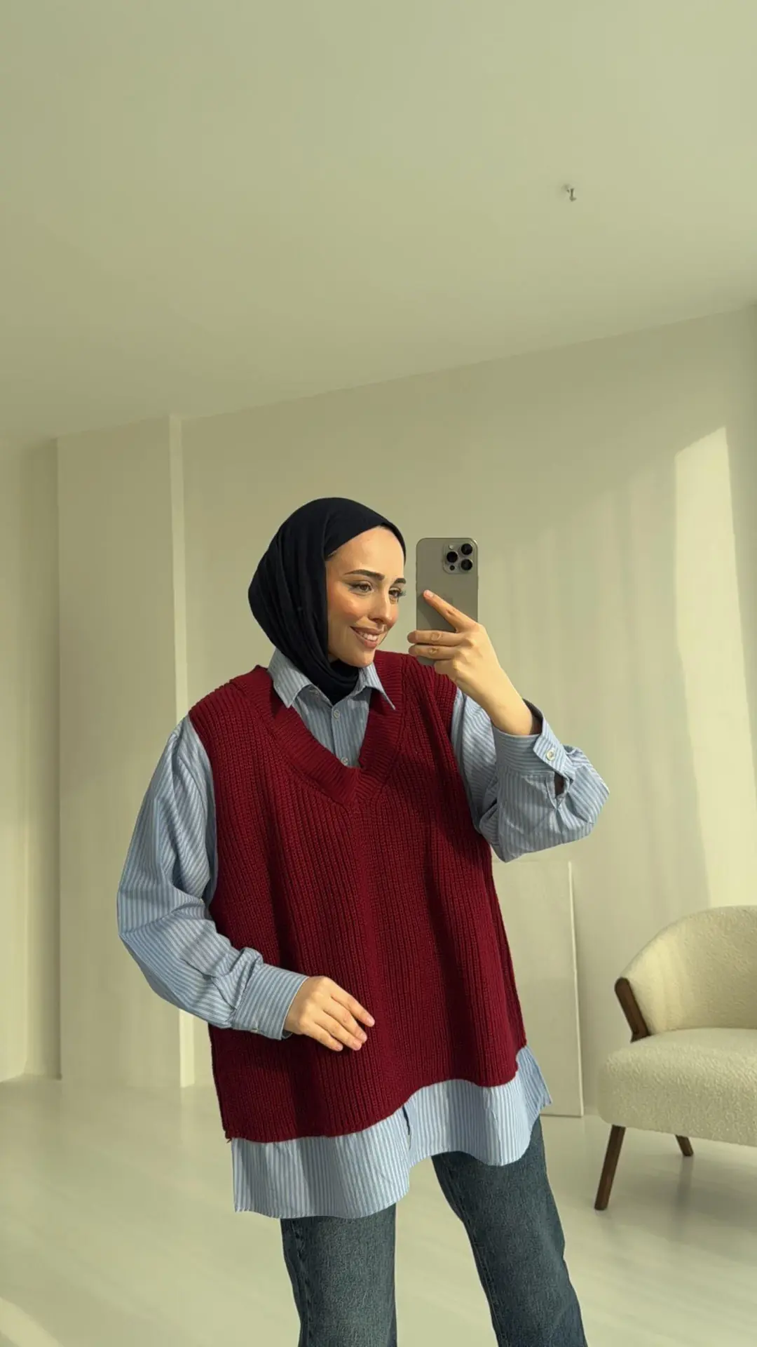 Gömlek Detaylı Triko Bordo