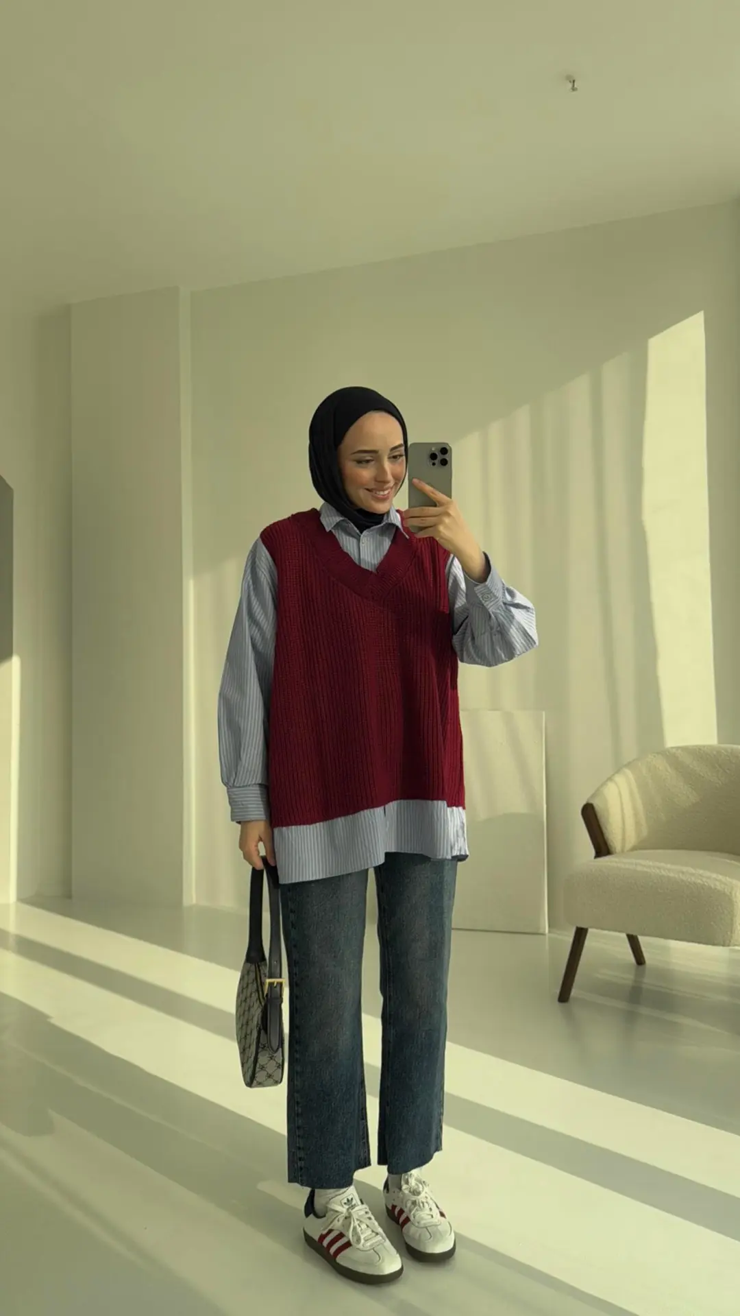 Gömlek Detaylı Triko Bordo - Görsel 2