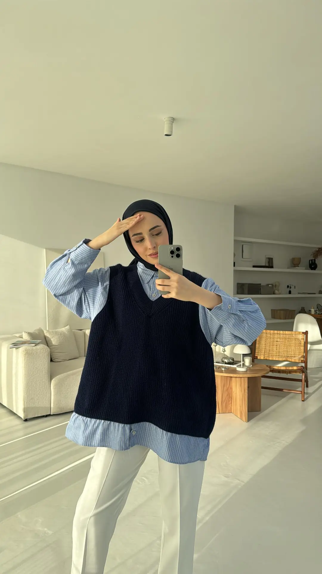 Gömlek Detaylı Triko Lacivert