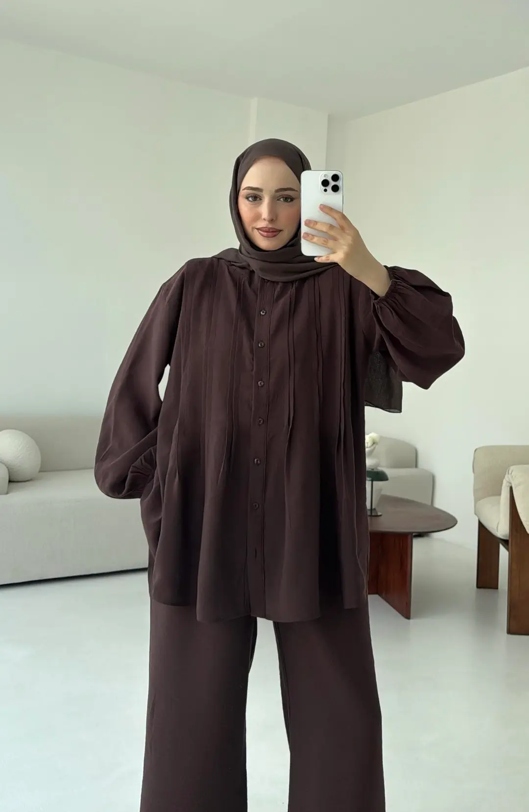 Gömlekli Nervürlü Takım Kahve - Görsel 6