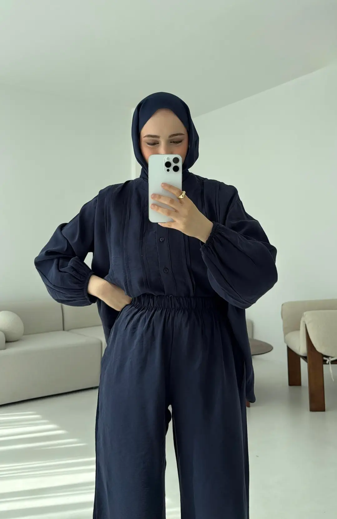 Gömlekli Nervürlü Takım Lacivert - Görsel 3