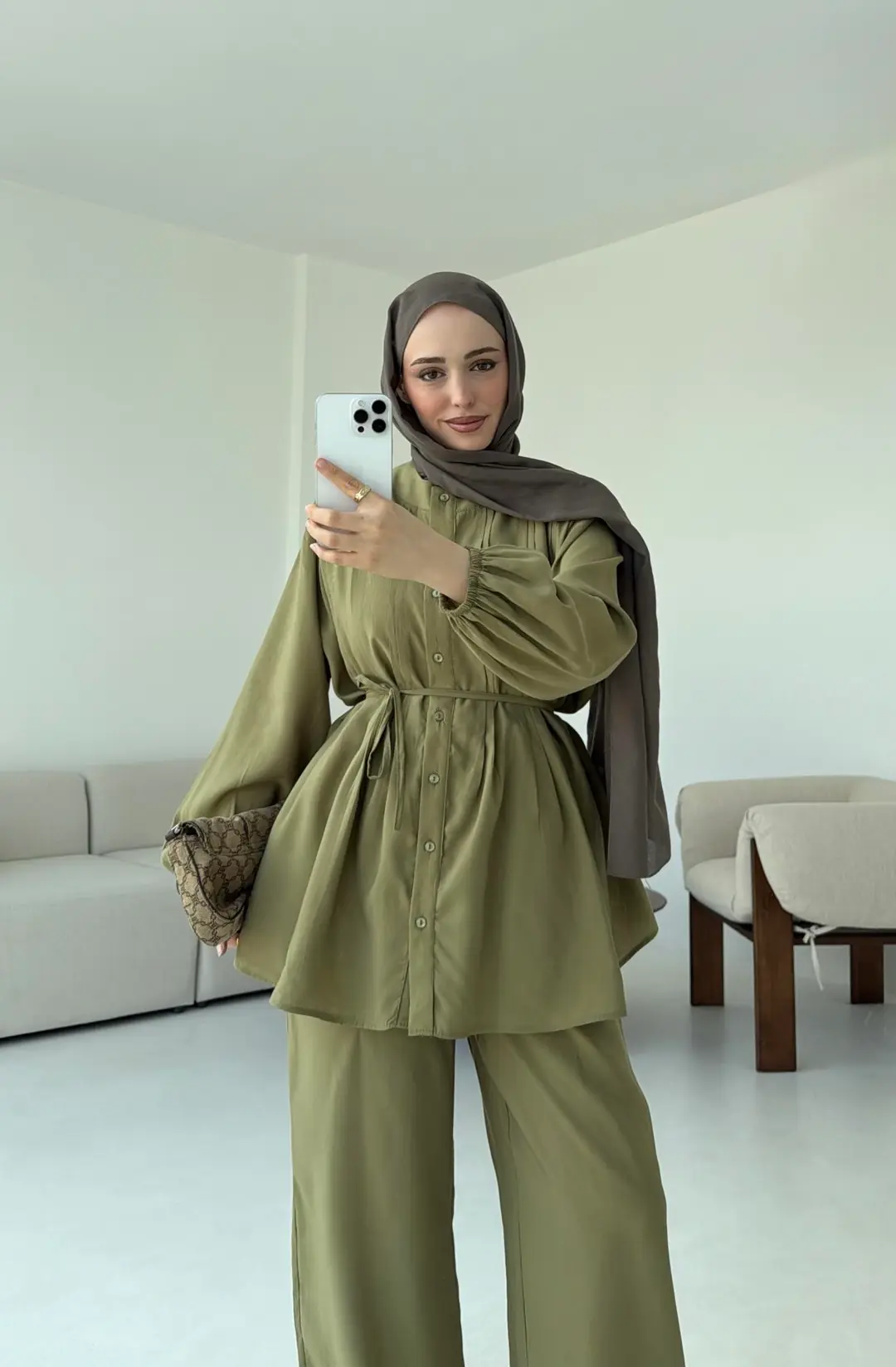 Gömlekli Nervürlü Takım Olive