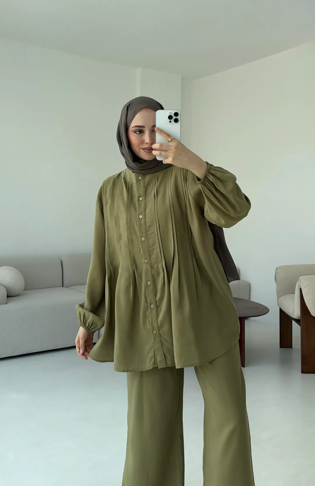 Gömlekli Nervürlü Takım Olive - Görsel 4