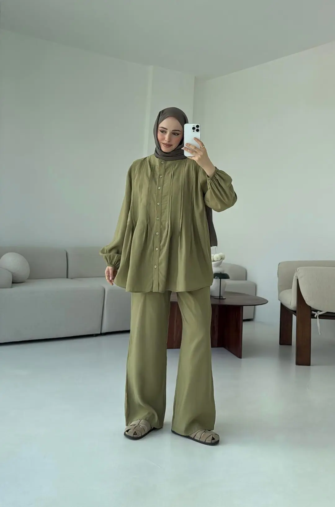 Gömlekli Nervürlü Takım Olive - Görsel 5