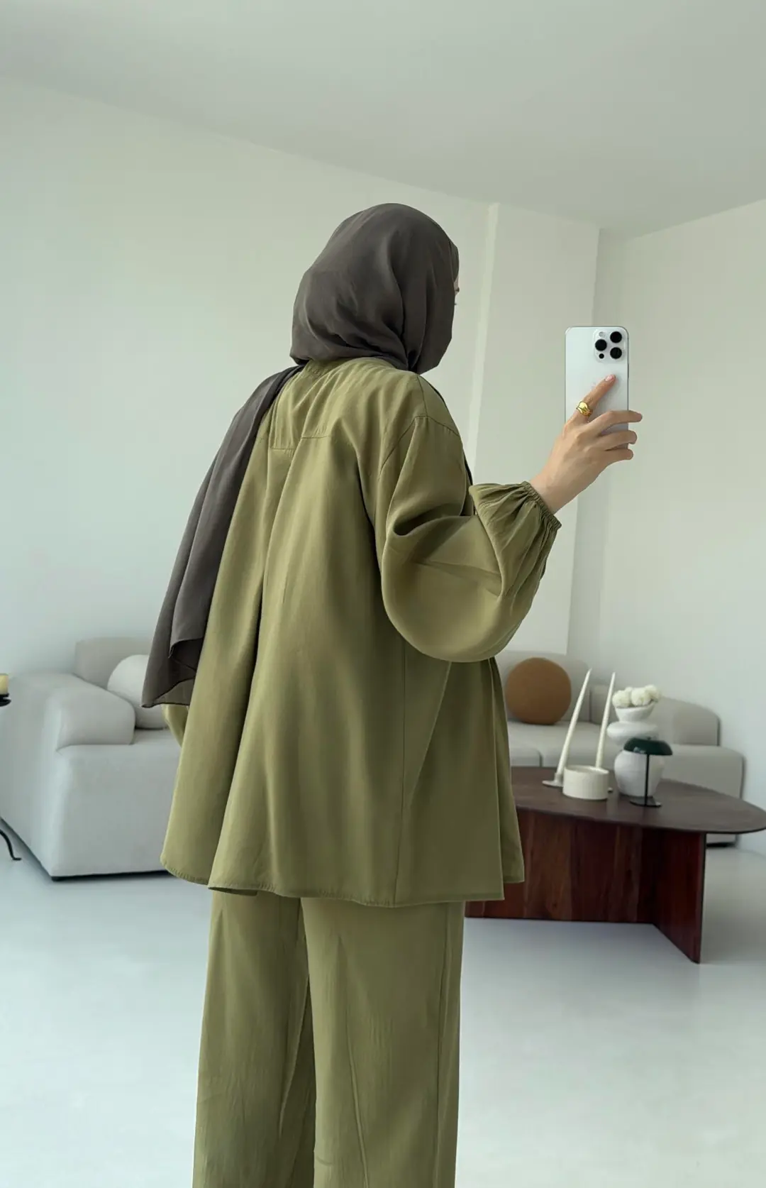 Gömlekli Nervürlü Takım Olive - Görsel 6