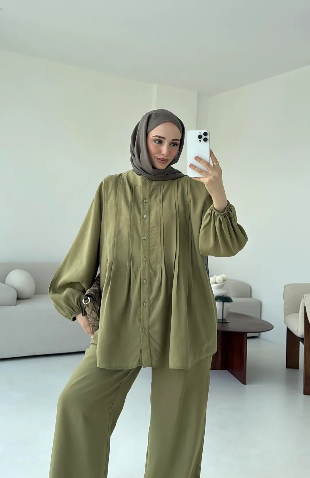 Gömlekli Nervürlü Takım Olive - Görsel 7