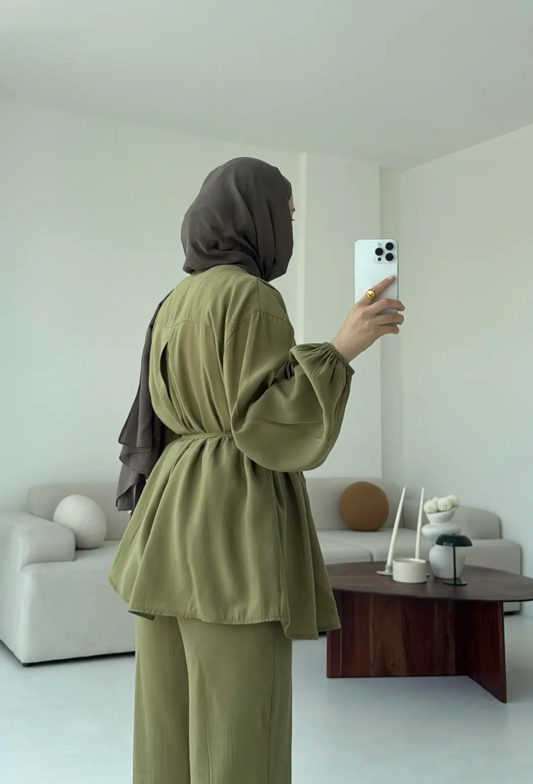 Gömlekli Nervürlü Takım Olive - Görsel 8