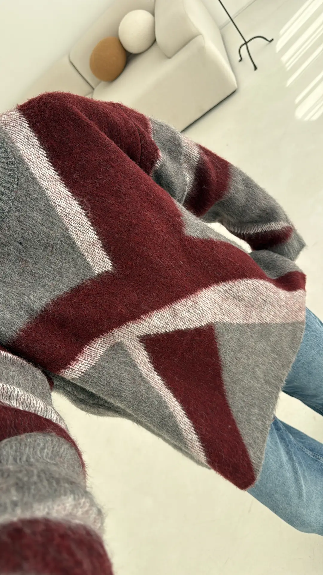 Gri Bordo Geçişli Kalın kazak - Görsel 5