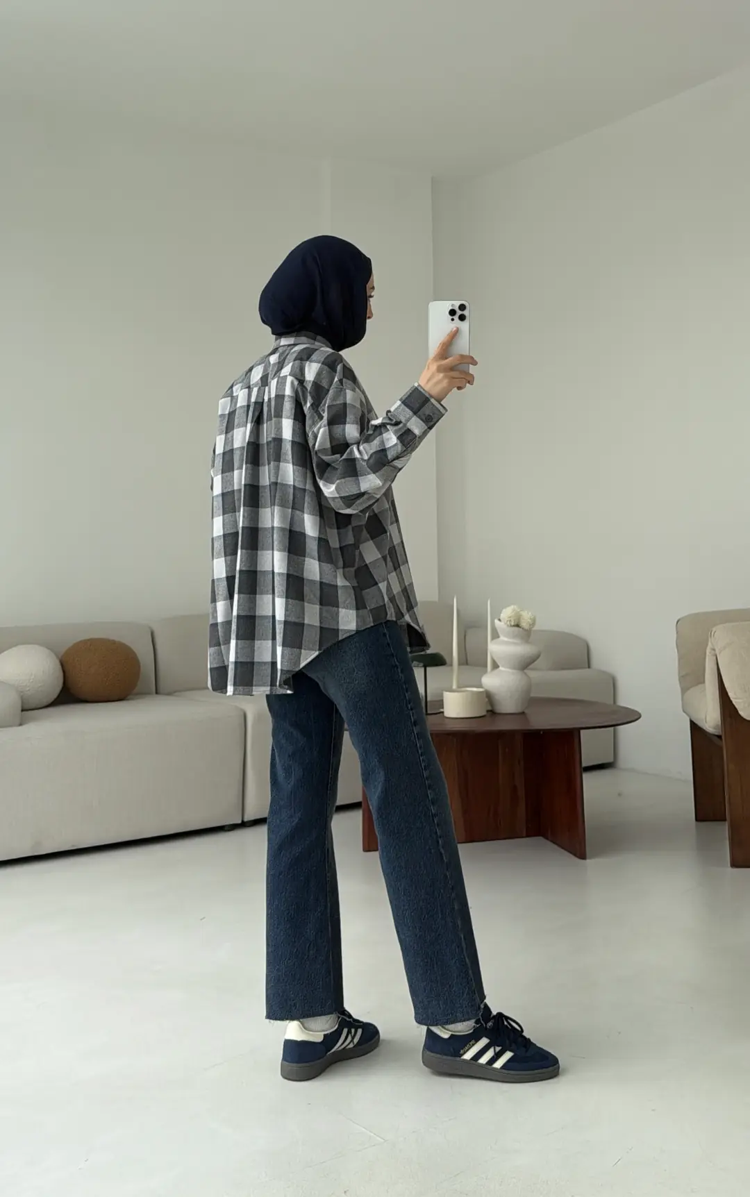 Gri Lacivert Geçişli Ekose Gömlek