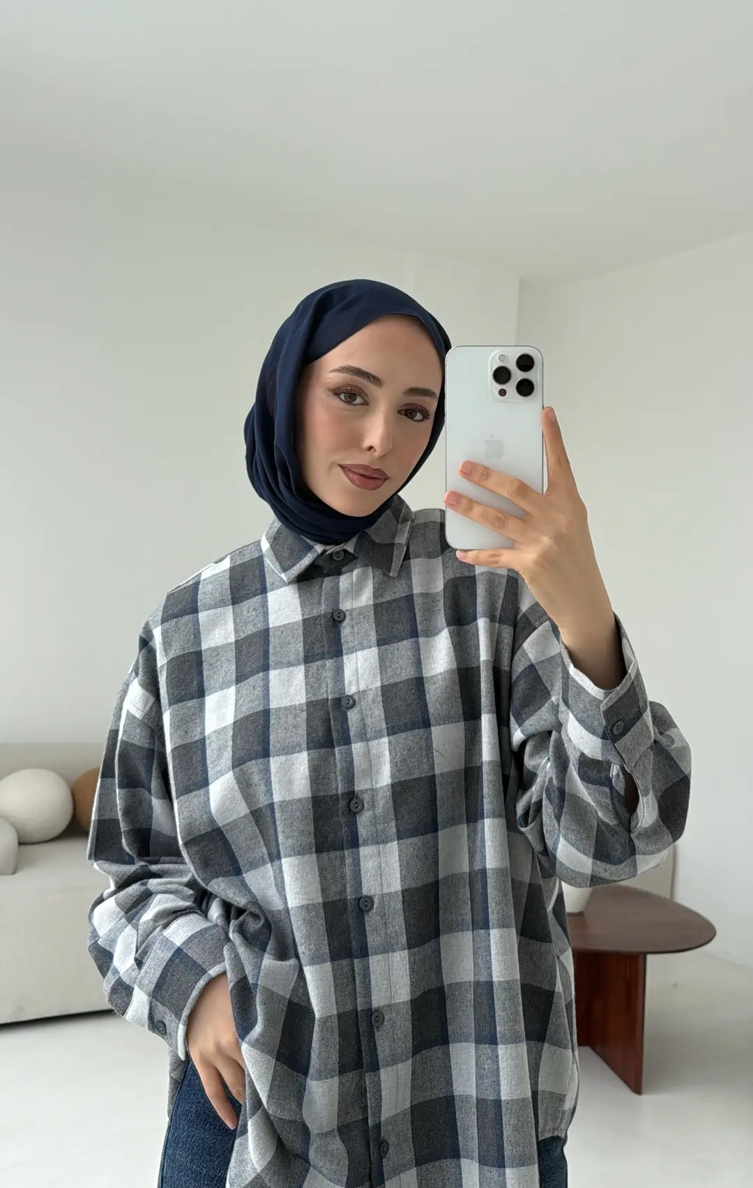 Gri Lacivert Geçişli Ekose Gömlek - Görsel 2