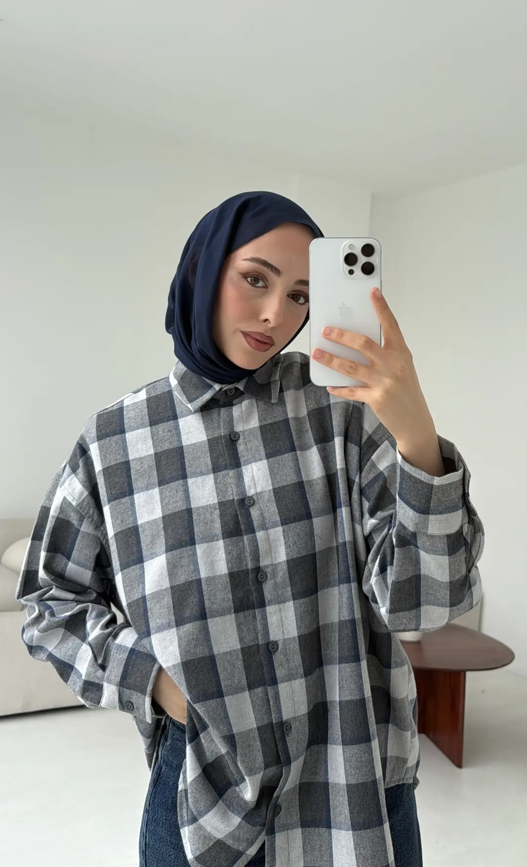 Gri Lacivert Geçişli Ekose Gömlek - Görsel 3