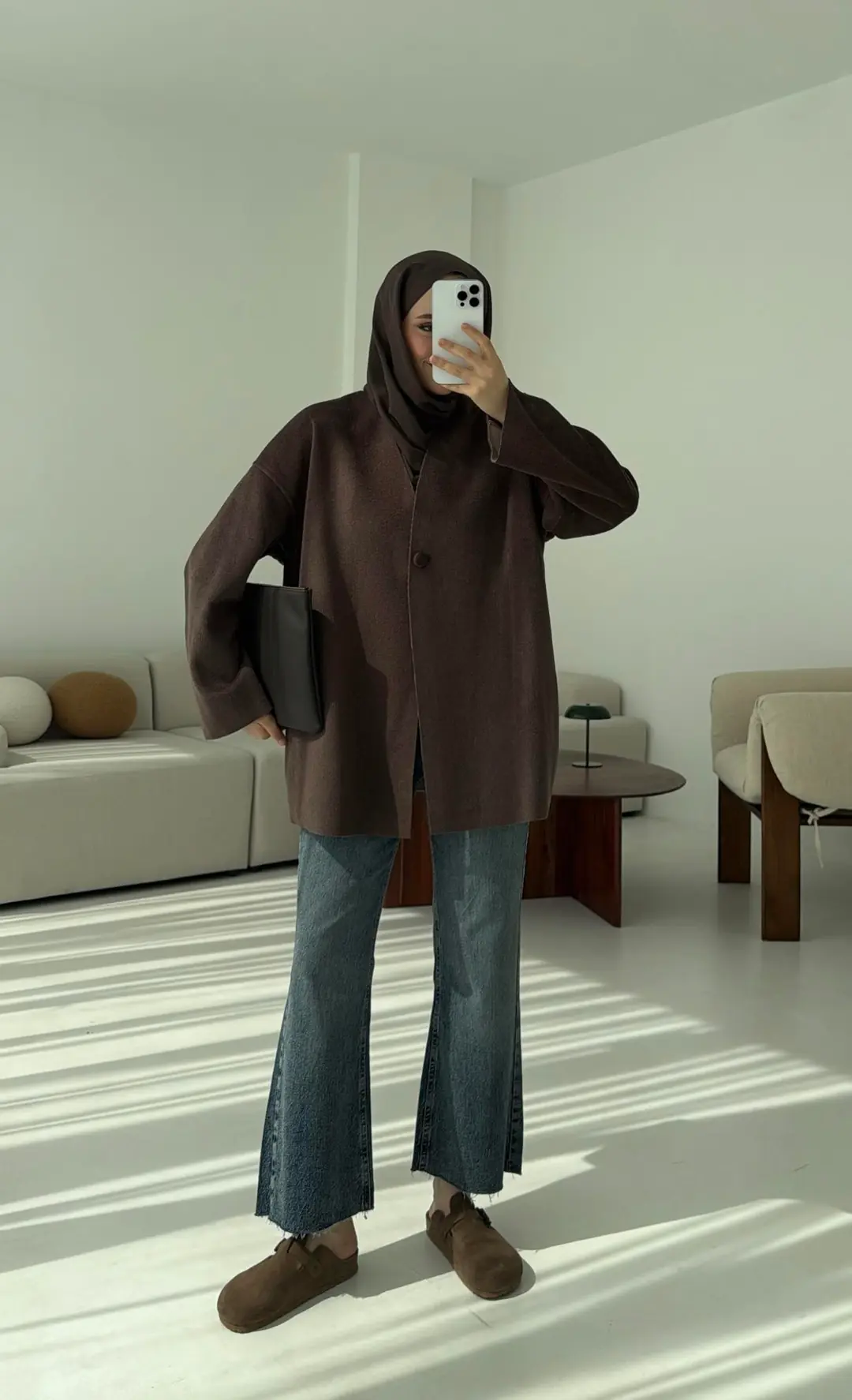 Hafif Tek Dügmeli Kaşe Ceket Kahve - Görsel 5