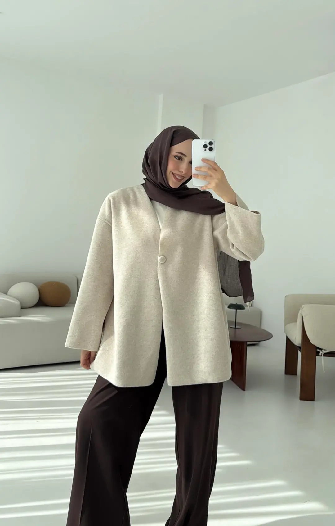 Hafif Tek Dügmeli Kaşe Ceket Bej