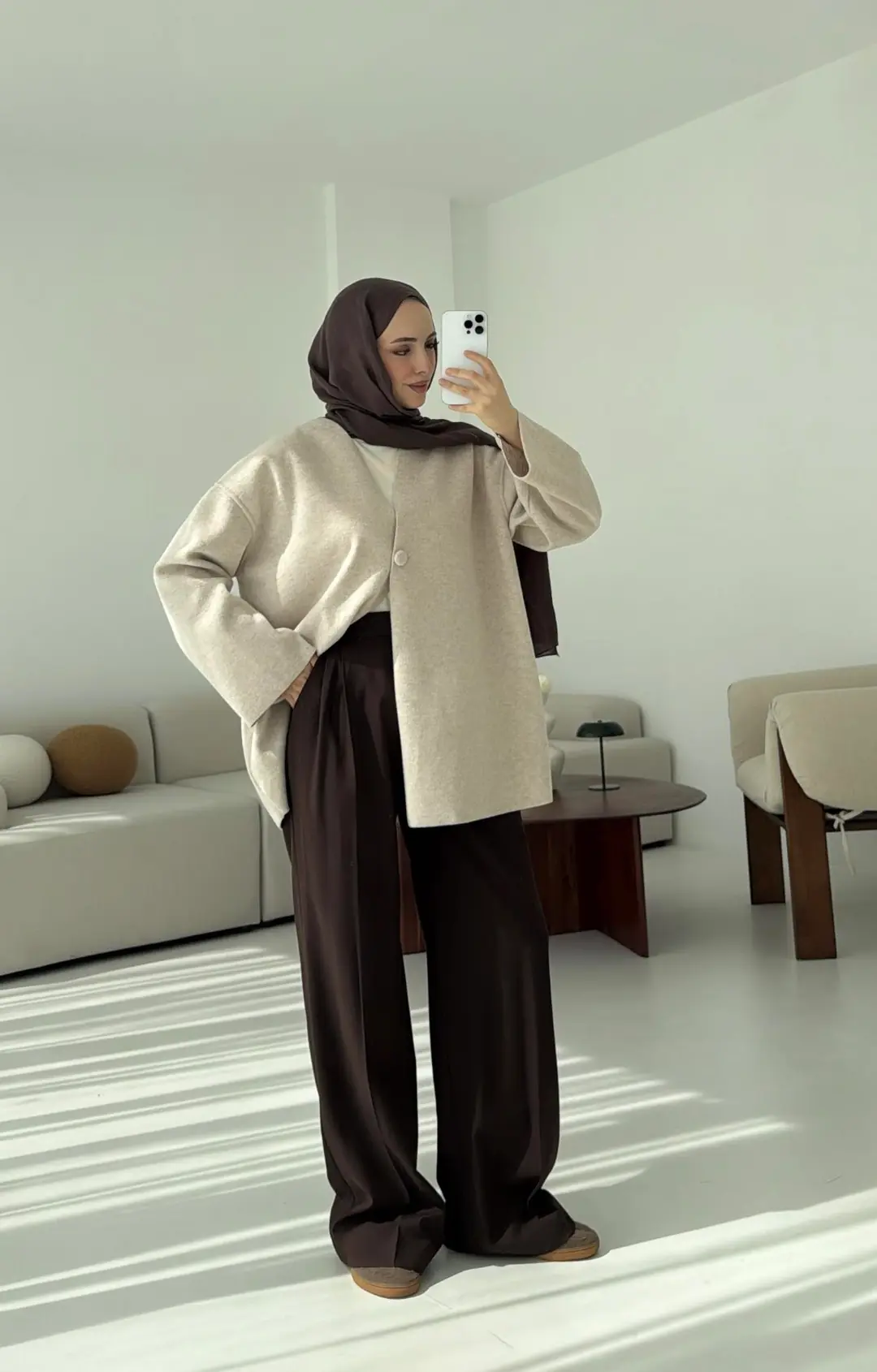 Hafif Tek Dügmeli Kaşe Ceket Bej - Görsel 5