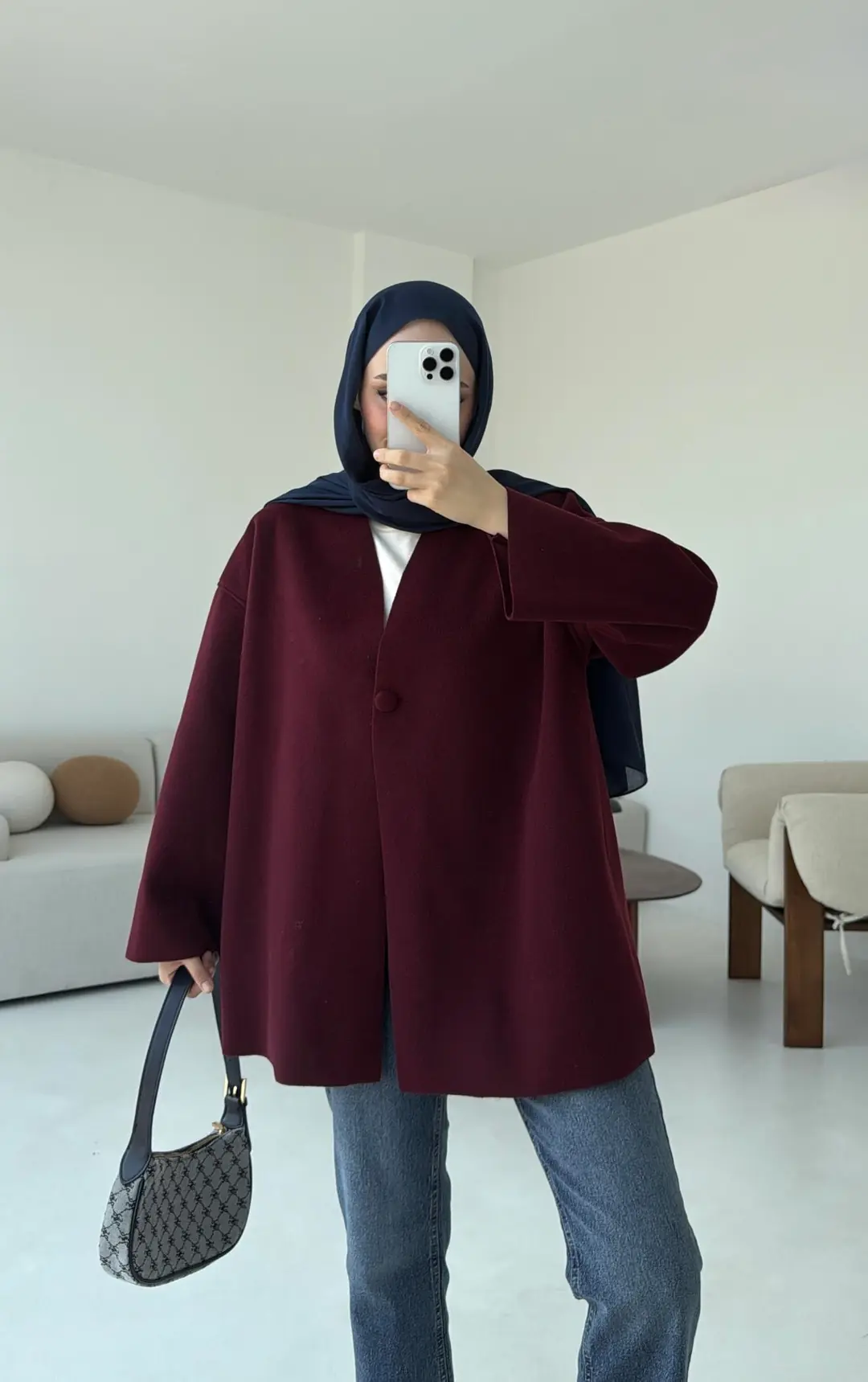 Hafif Tek Dügmeli Kaşe Ceket Bordo