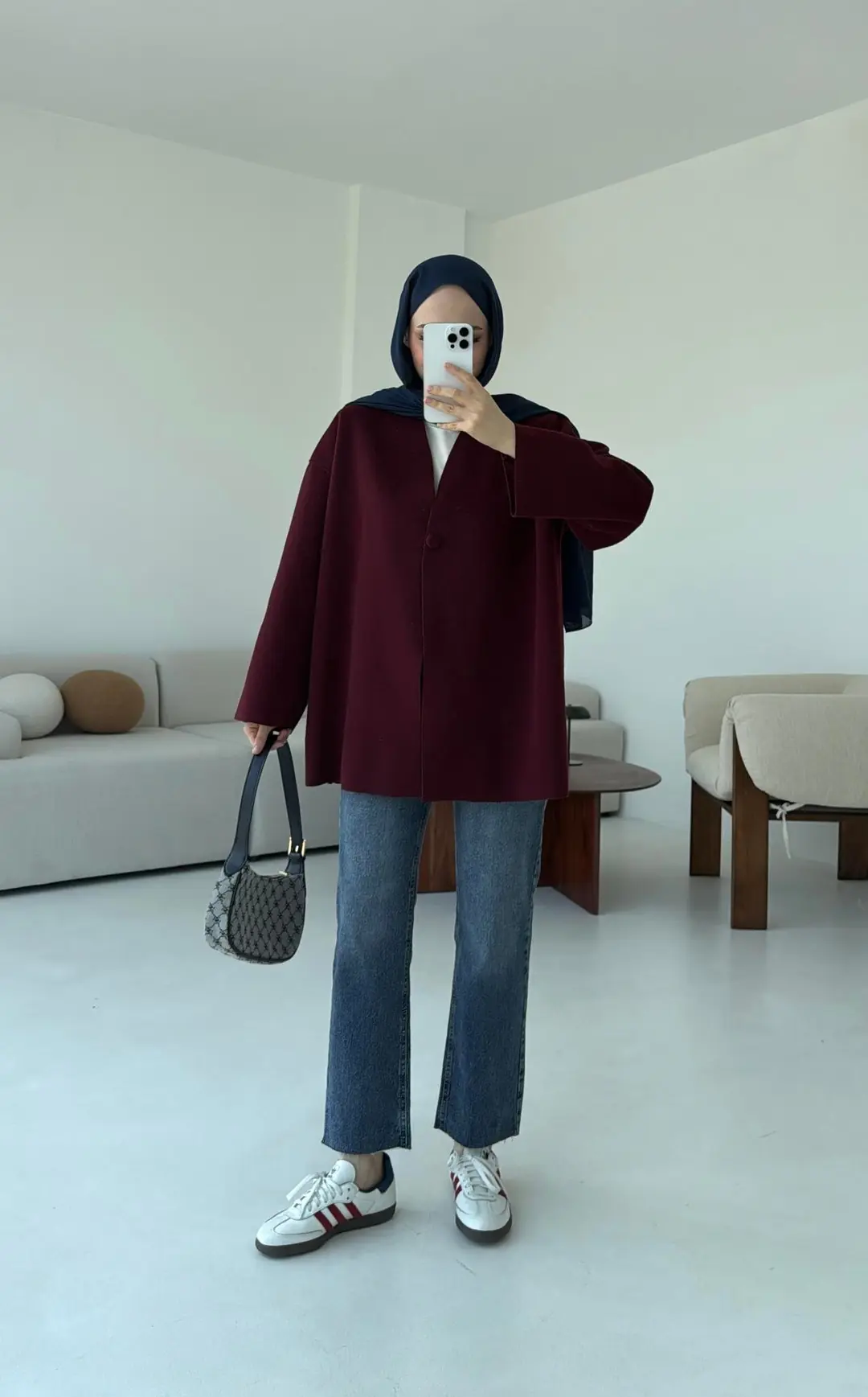 Hafif Tek Dügmeli Kaşe Ceket Bordo - Görsel 6