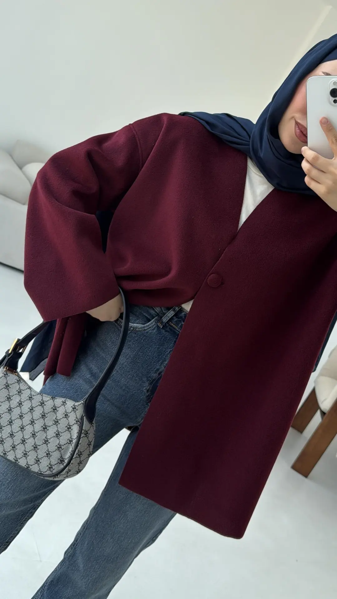 Hafif Tek Dügmeli Kaşe Ceket Bordo - Görsel 7