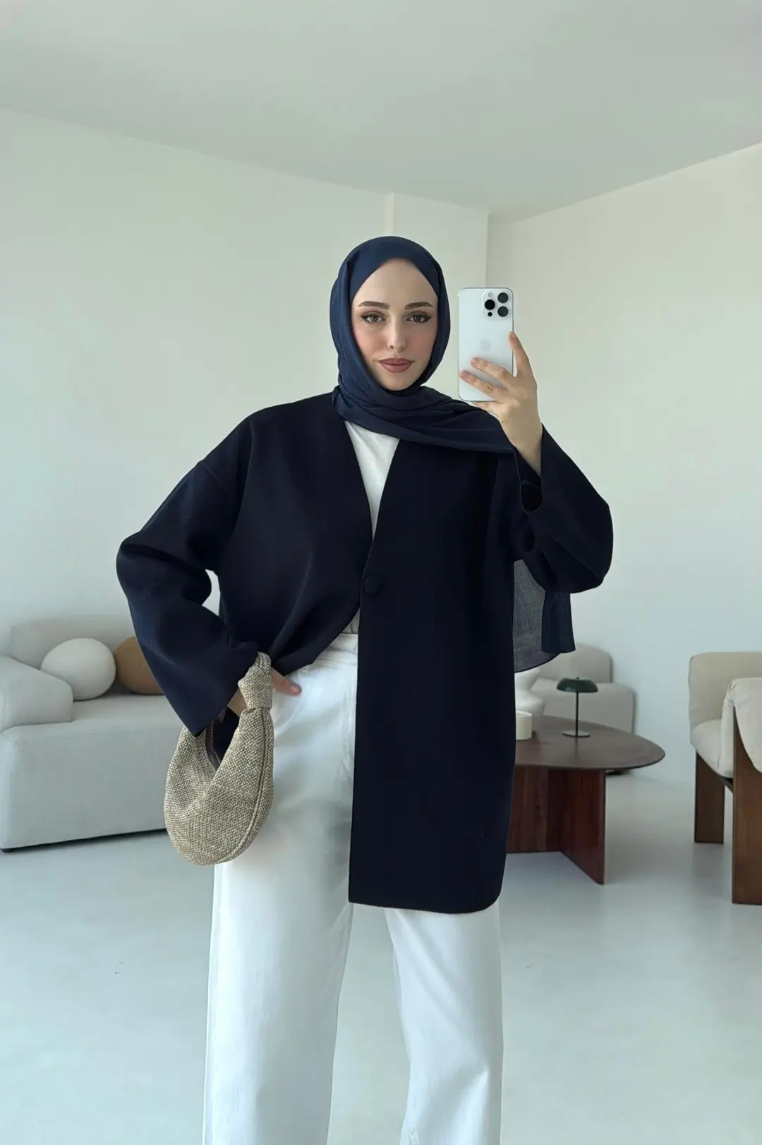 Hafif Tek Dügmeli Kaşe Ceket Lacivert - Görsel 2