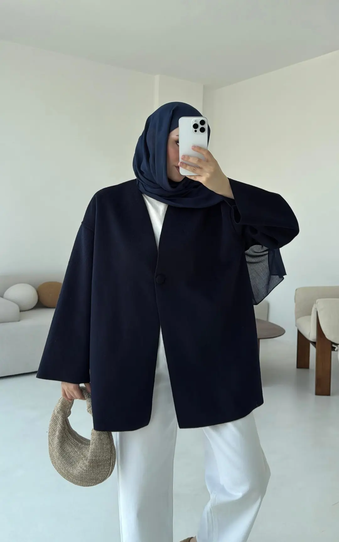 Hafif Tek Dügmeli Kaşe Ceket Lacivert - Görsel 7