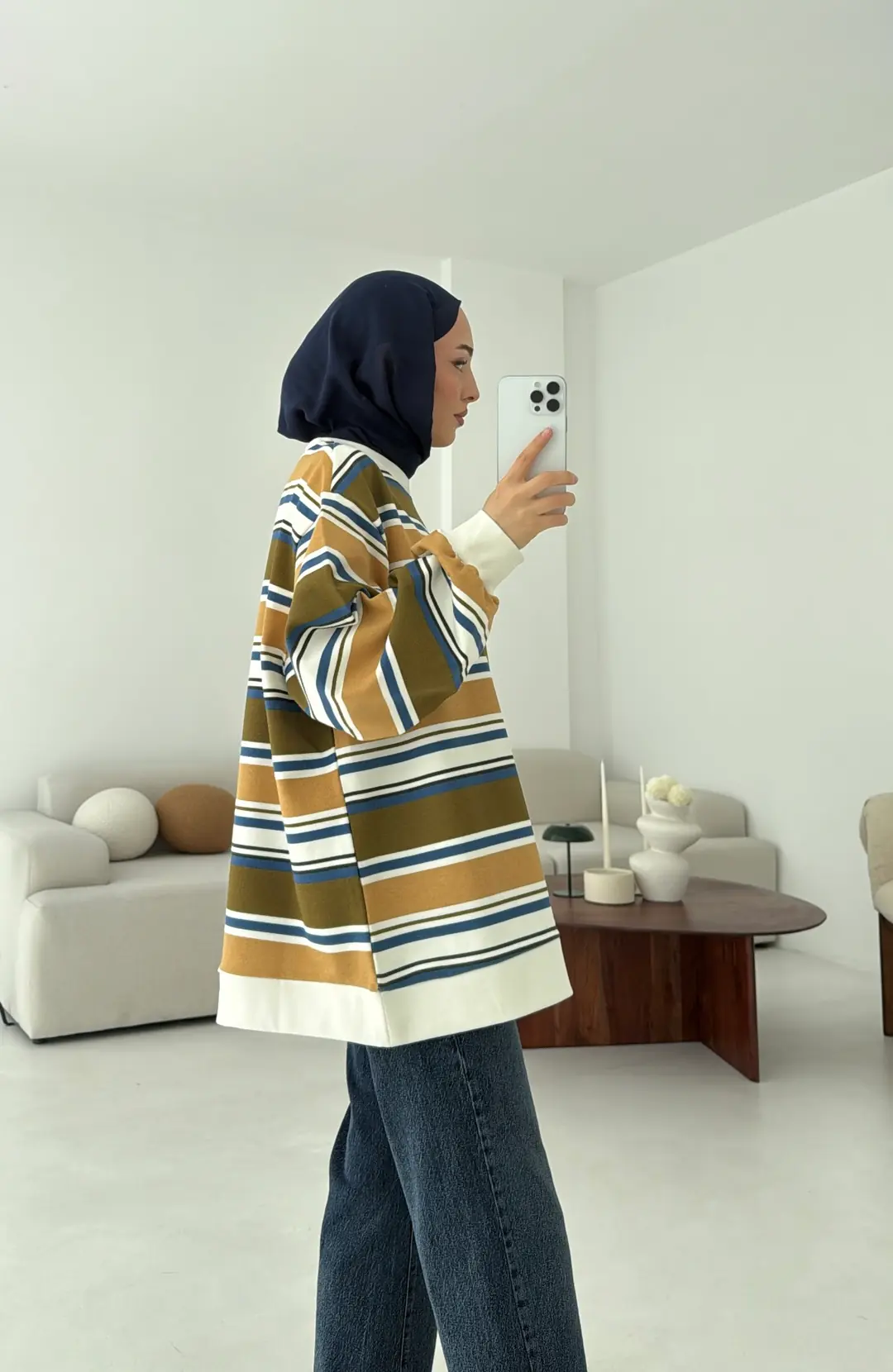 Haki Çizgili Sweatshirt - Görsel 2