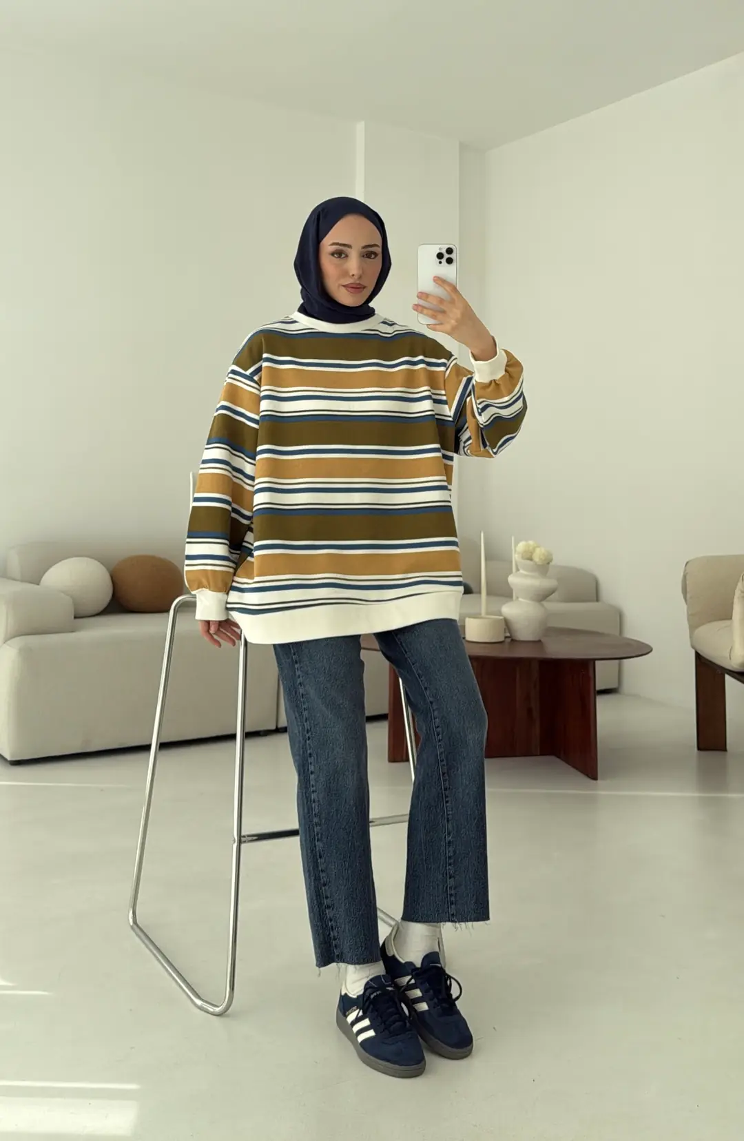 Haki Çizgili Sweatshirt - Görsel 4